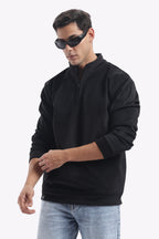 Half Zipper Pullover - Imported Velvet Fabric - Black - Regular Fit