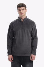 Half Zipper Pullover - Imported Velvet Fabric - Black - Regular Fit