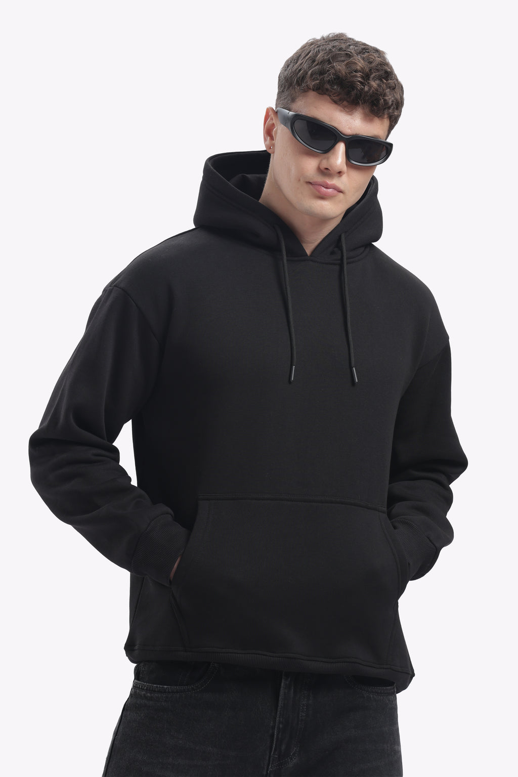 Hoodie - 100% Cotton Fleece - Dropshoulder - Black