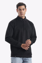 Half Zipper Pullover - Imported Velvet Fabric - Black - Regular Fit