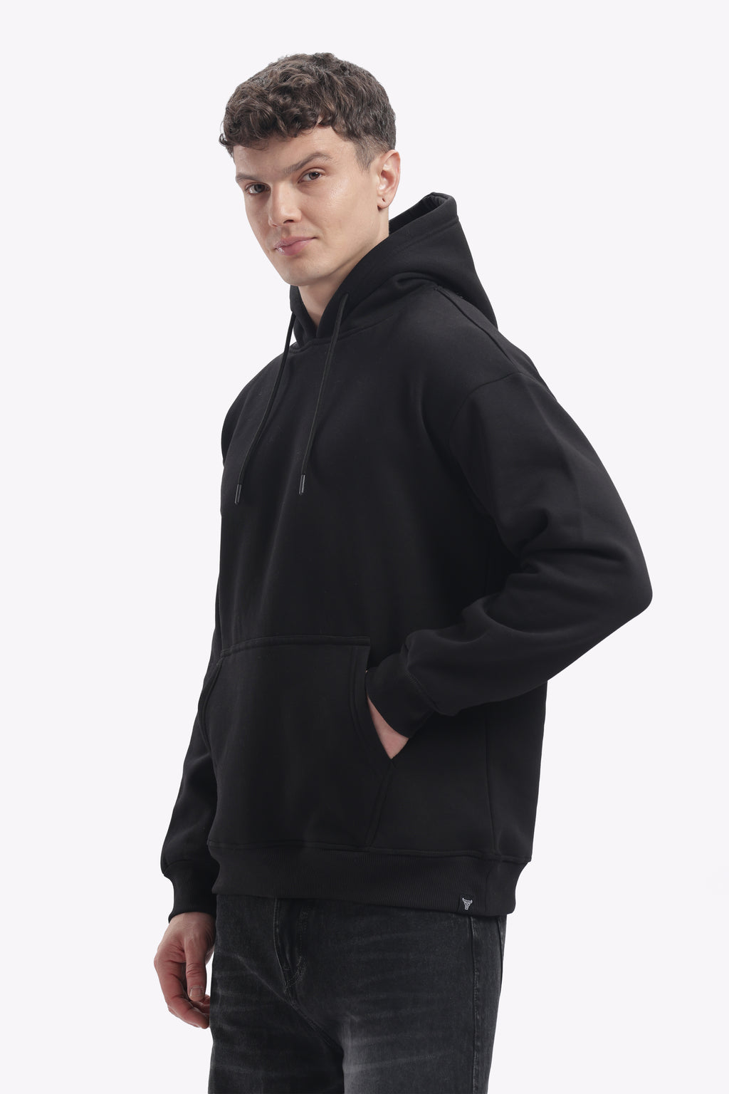 Hoodie - 100% Cotton Fleece - Dropshoulder - Black