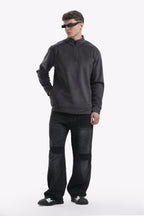 Half Zipper Pullover - Imported Velvet Fabric - Black - Regular Fit