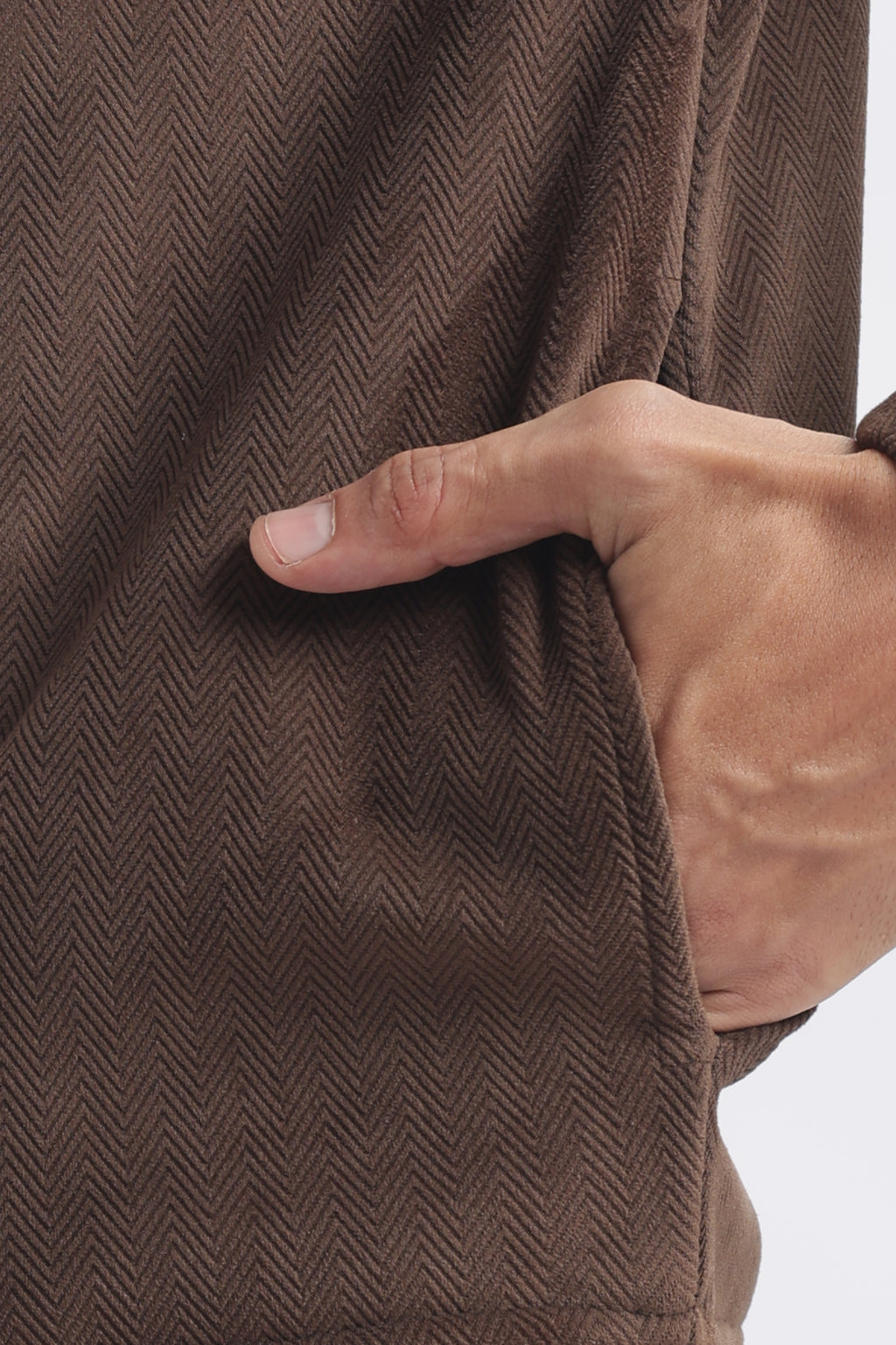Half Zipper Pullover- Imported Velvet Fabric - Suede Brown - Regular Fit