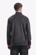 Half Zipper Pullover - Imported Velvet Fabric - Black - Regular Fit