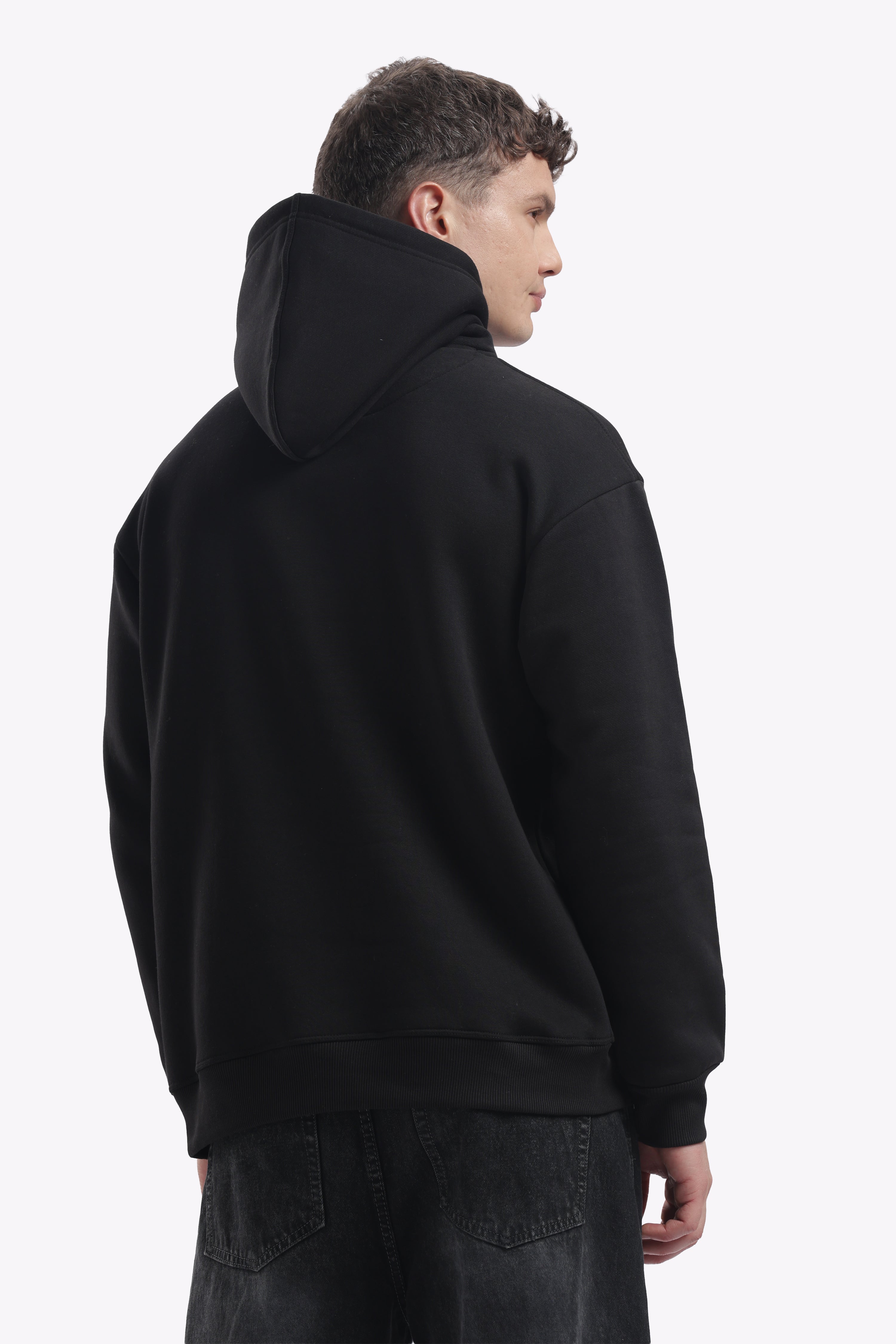 Hoodie - 100% Cotton Fleece - Dropshoulder - Black