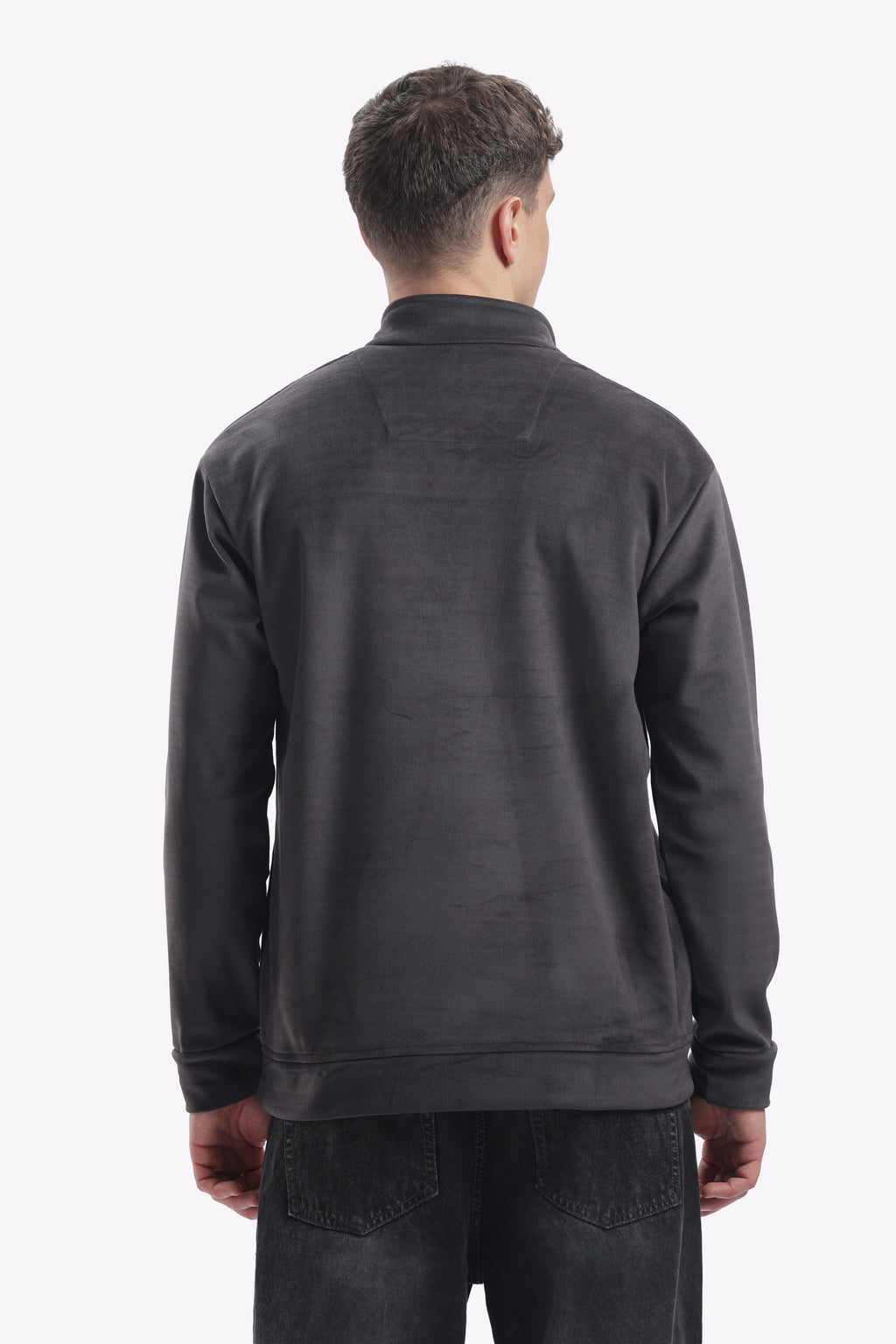 Half Zipper Pullover - Imported Velvet Fabric - Grey - Regular Fit