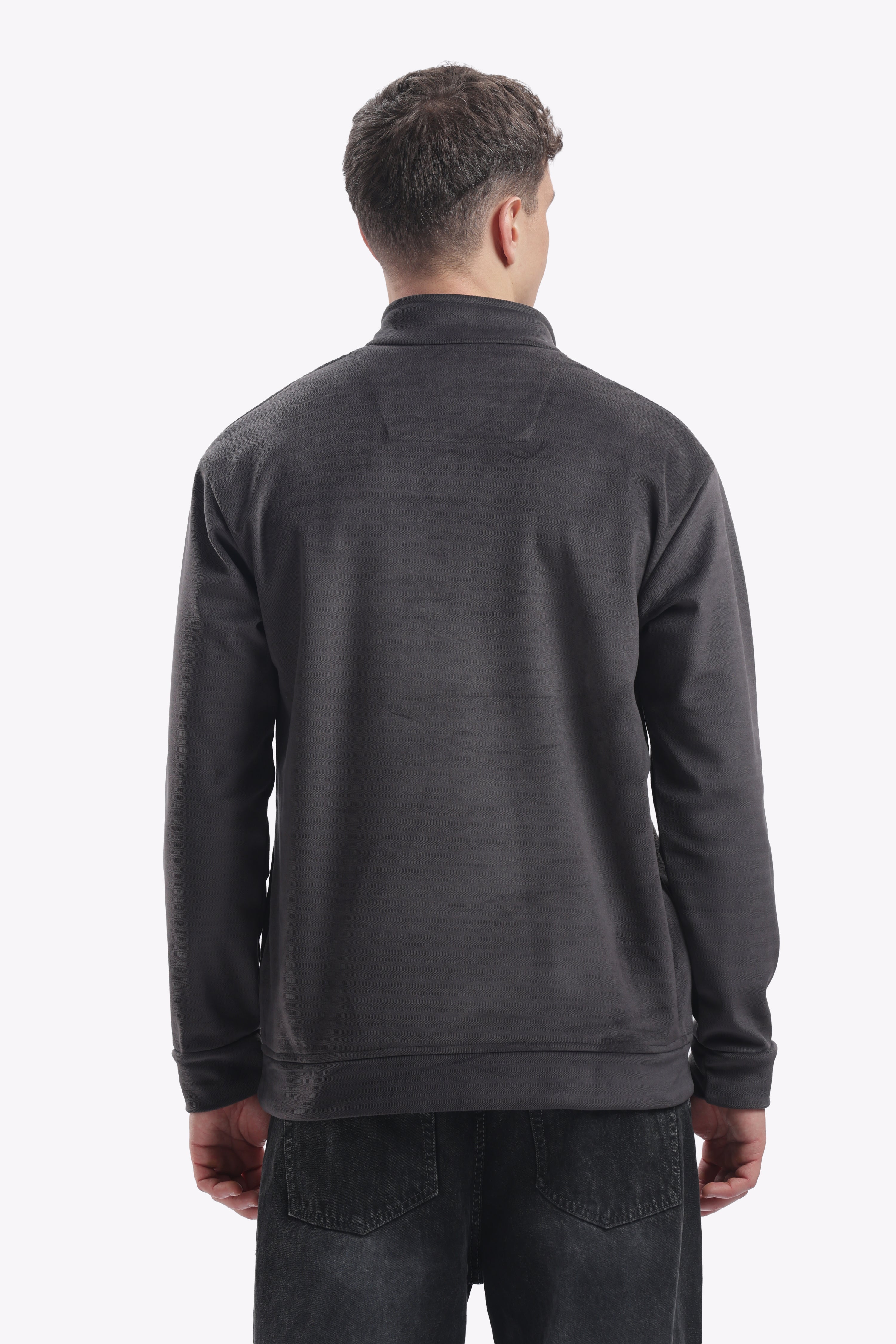 Half Zipper Pullover - Imported Velvet Fabric - Grey - Regular Fit