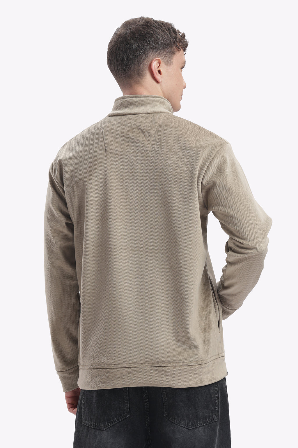 Half Zipper Pullover- Imported Velvet Fabric - Sage Green - Regular Fit
