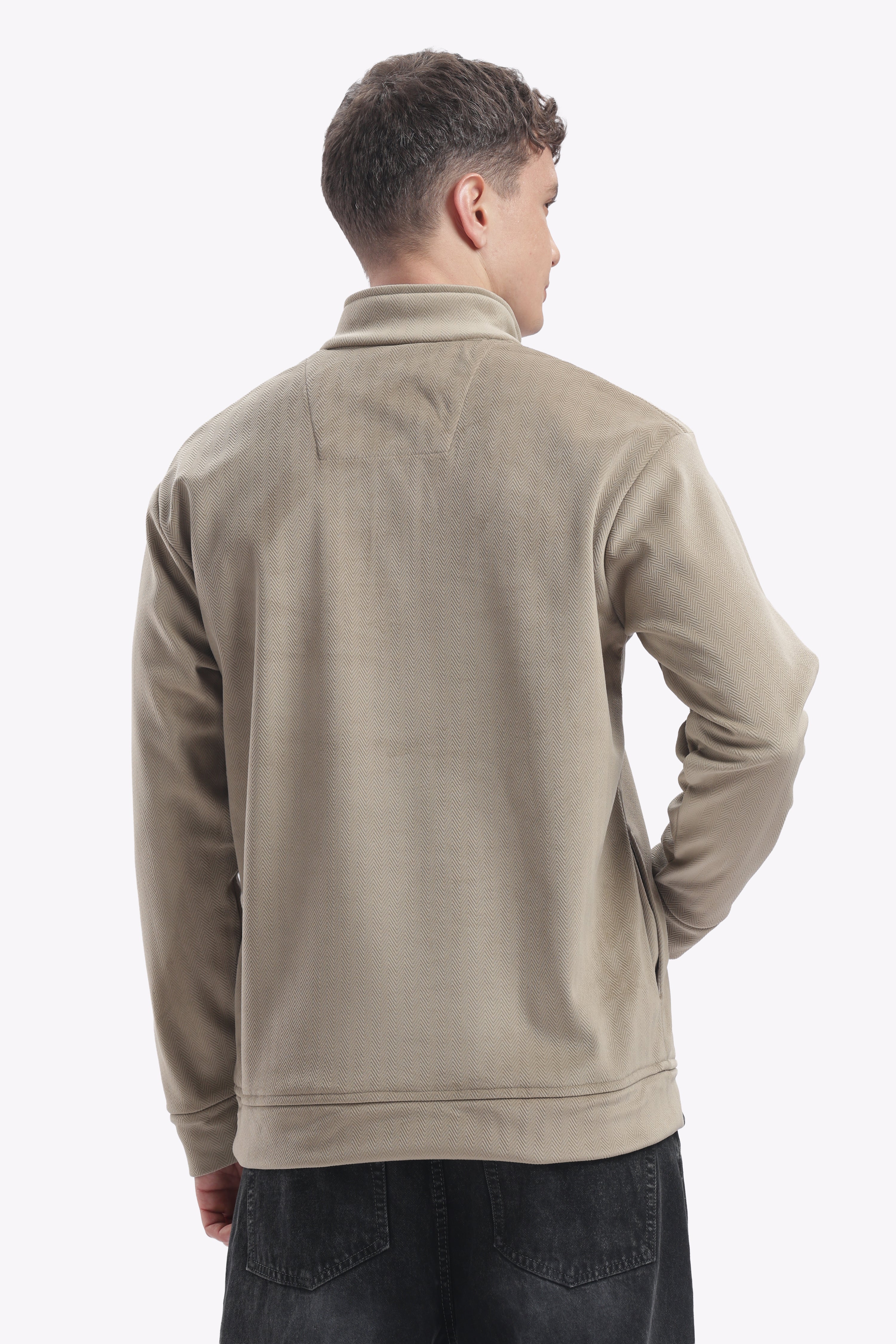 Half Zipper Pullover- Imported Velvet Fabric - Sage Green - Regular Fit