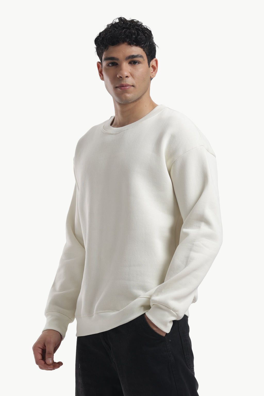 Sweatshirt - 100% Cotton Fleece - Off White