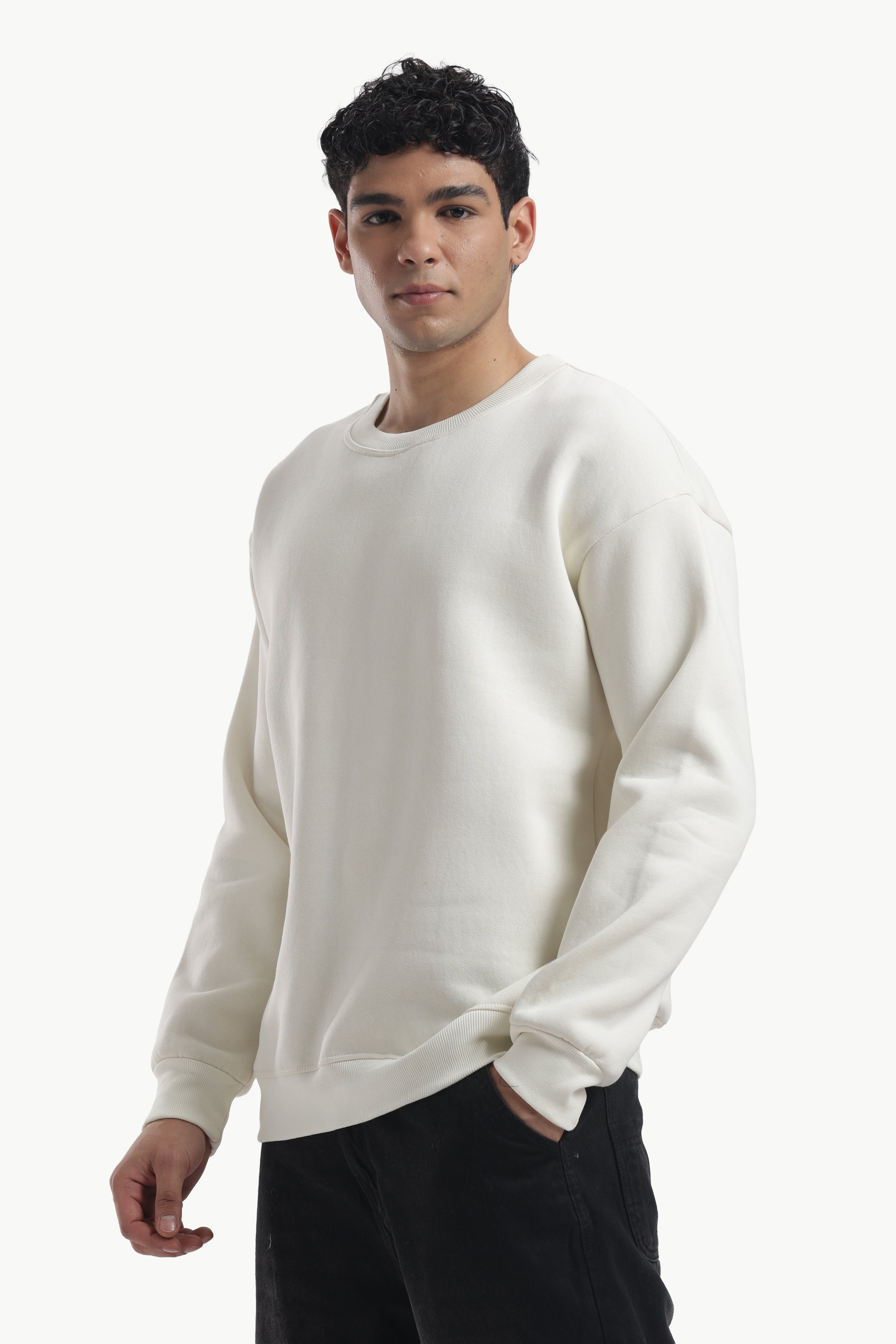 Sweatshirt - 100% Cotton Fleece - Off White