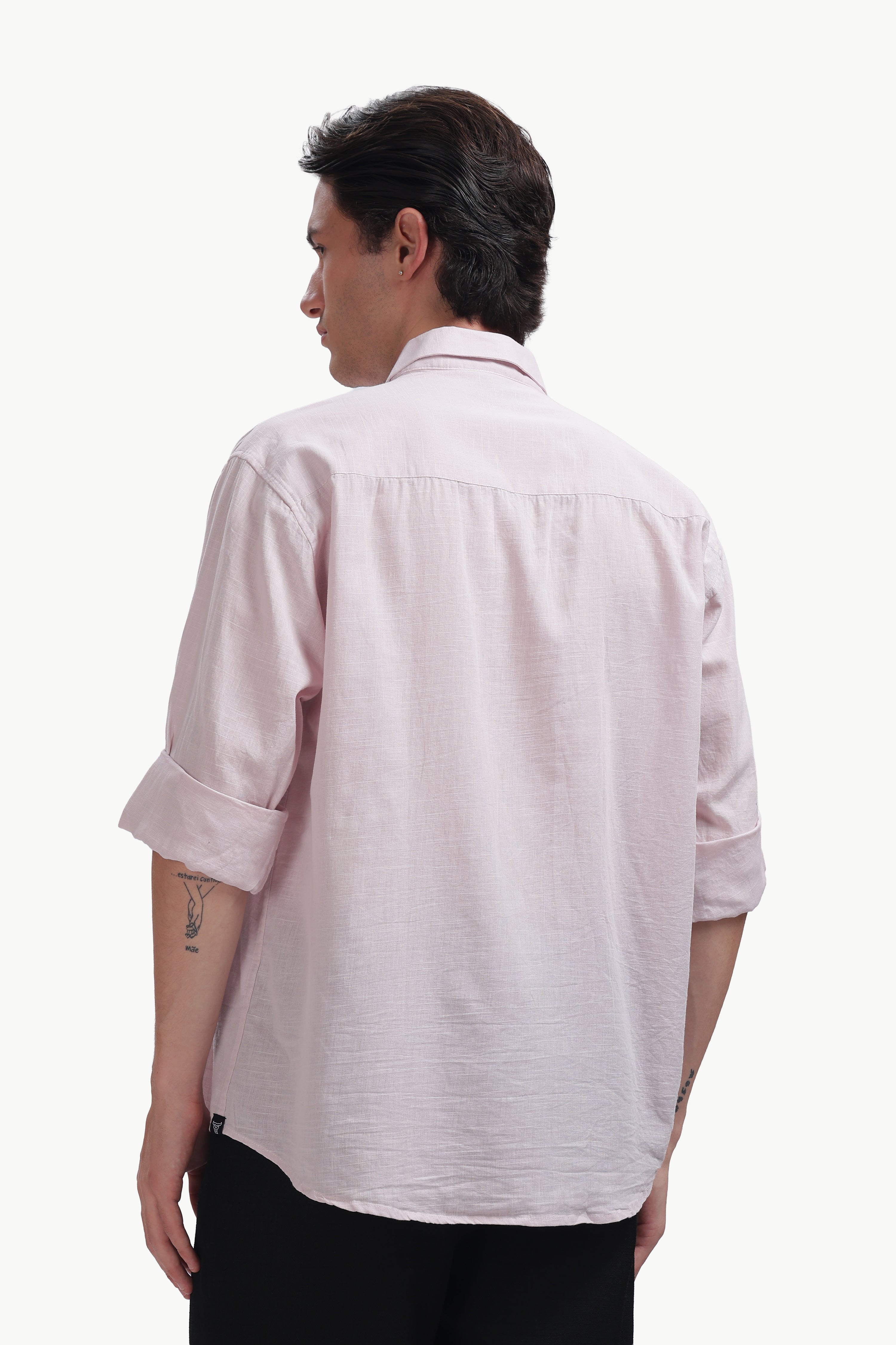 Cotton Linen Relaxed Fit Shirt (Baby Pink)