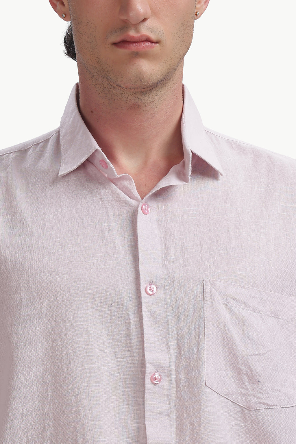 Cotton Linen Relaxed Fit Shirt (Baby Pink)