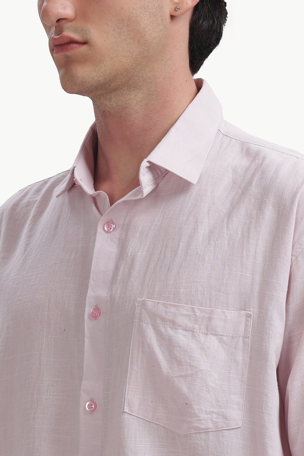 Cotton Linen Relaxed Fit Shirt (Baby Pink)