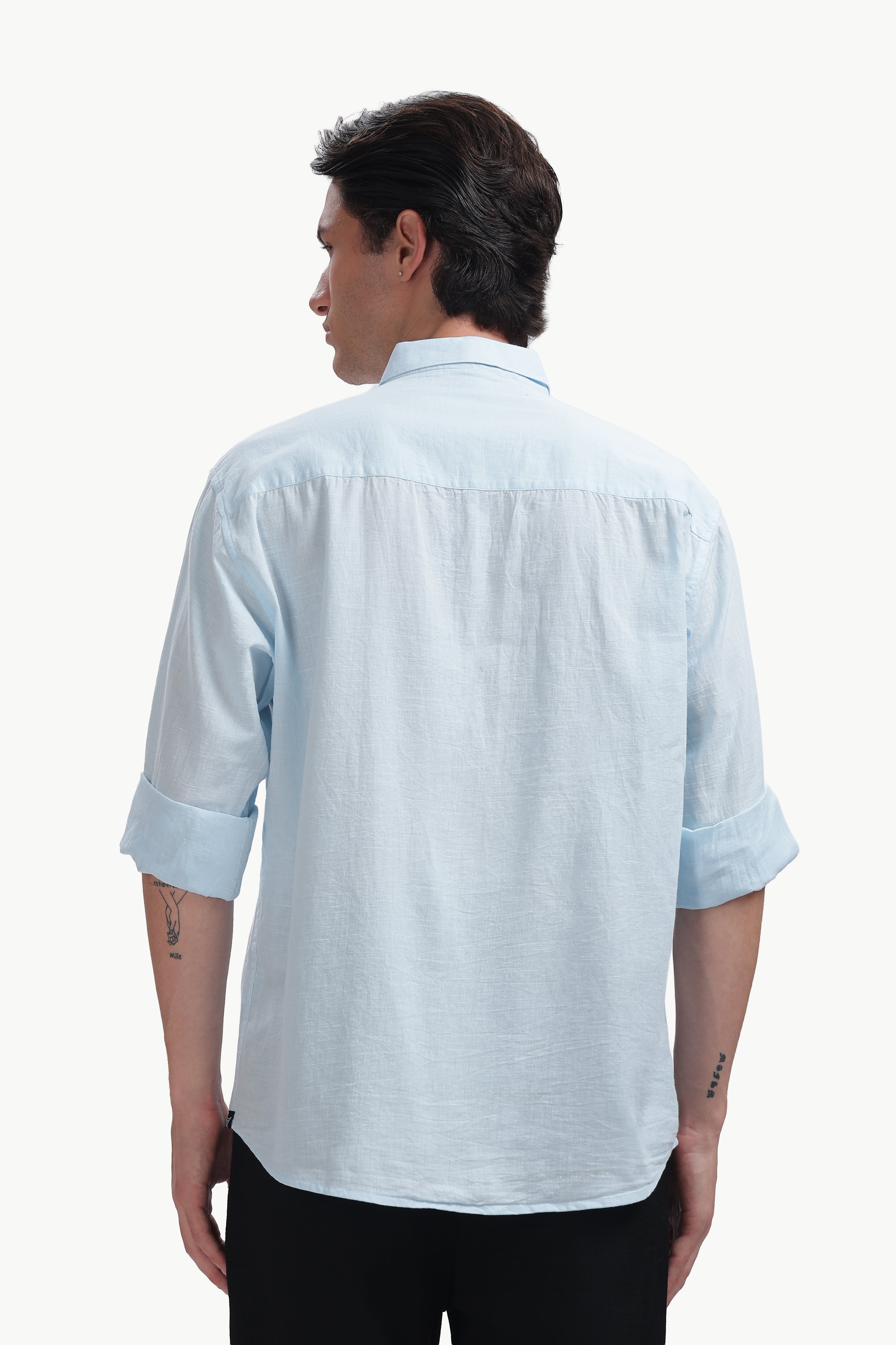 Cotton Linen Relaxed Fit Shirt (Sky Blue)