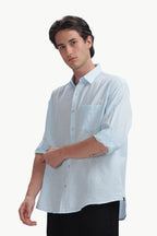 Cotton Linen Relaxed Fit Shirt (Sky Blue)