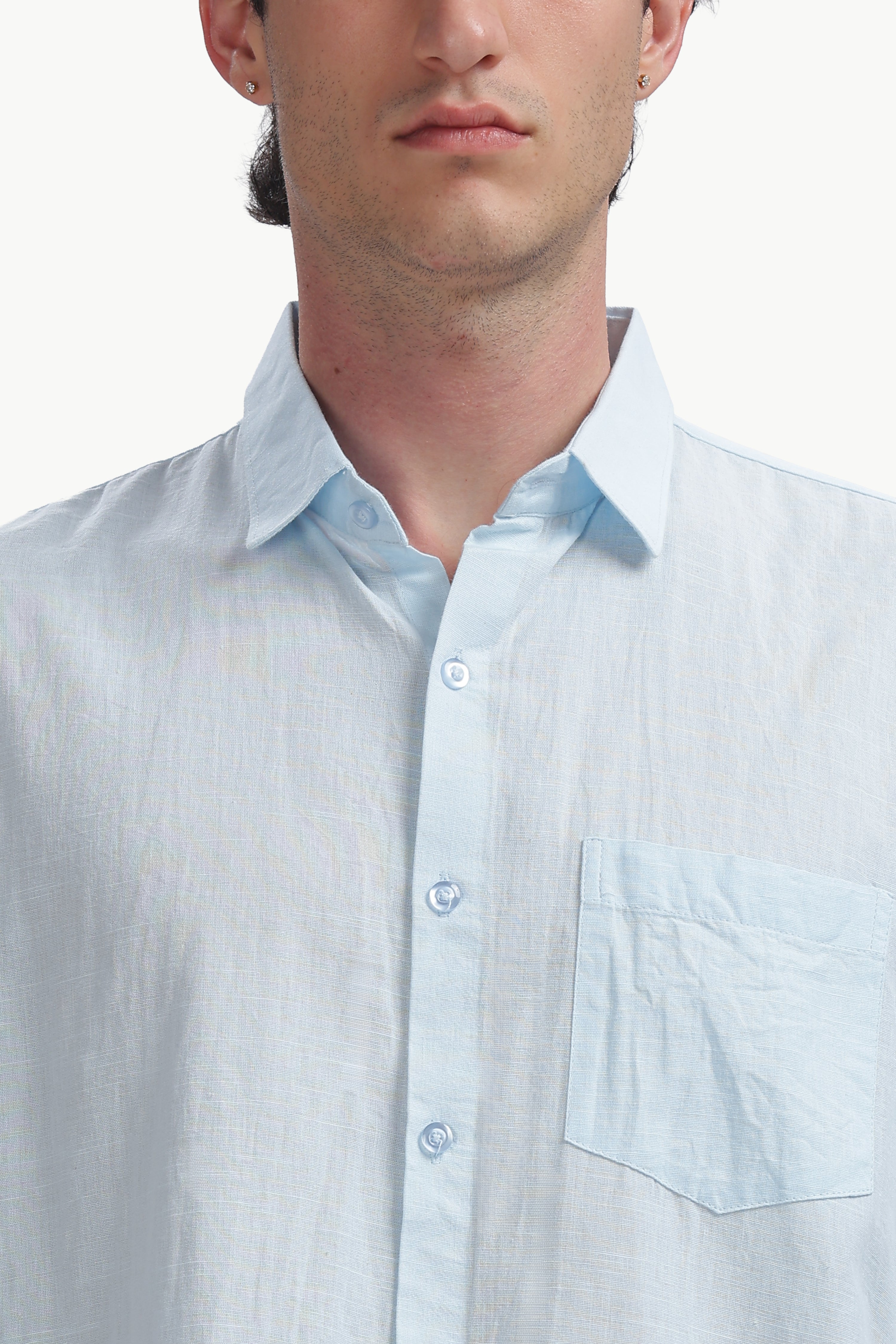 Cotton Linen Relaxed Fit Shirt (Sky Blue)