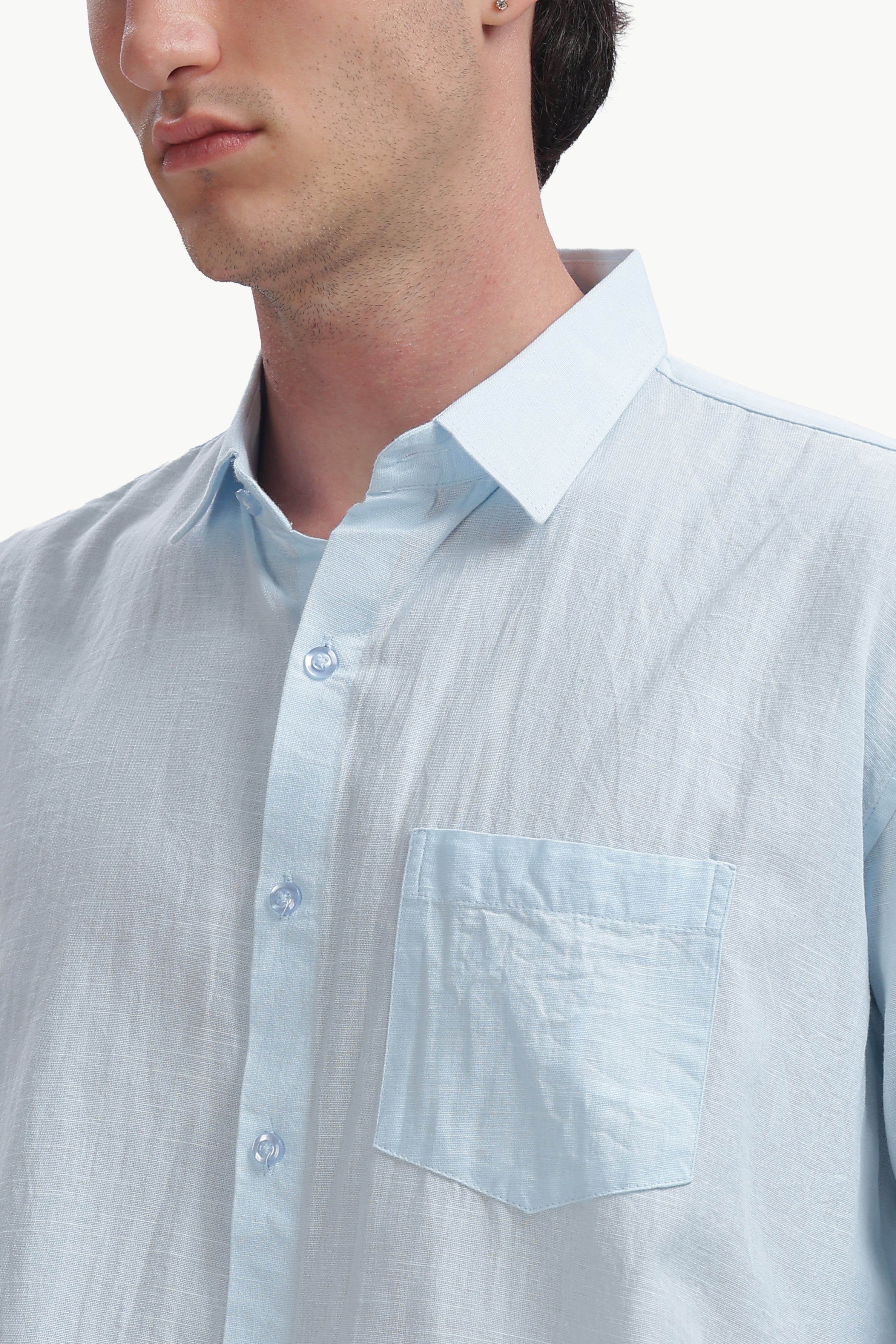 Cotton Linen Relaxed Fit Shirt (Sky Blue)