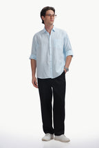 Cotton Linen Relaxed Fit Shirt (Sky Blue)