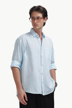 Cotton Linen Relaxed Fit Shirt (Sky Blue)