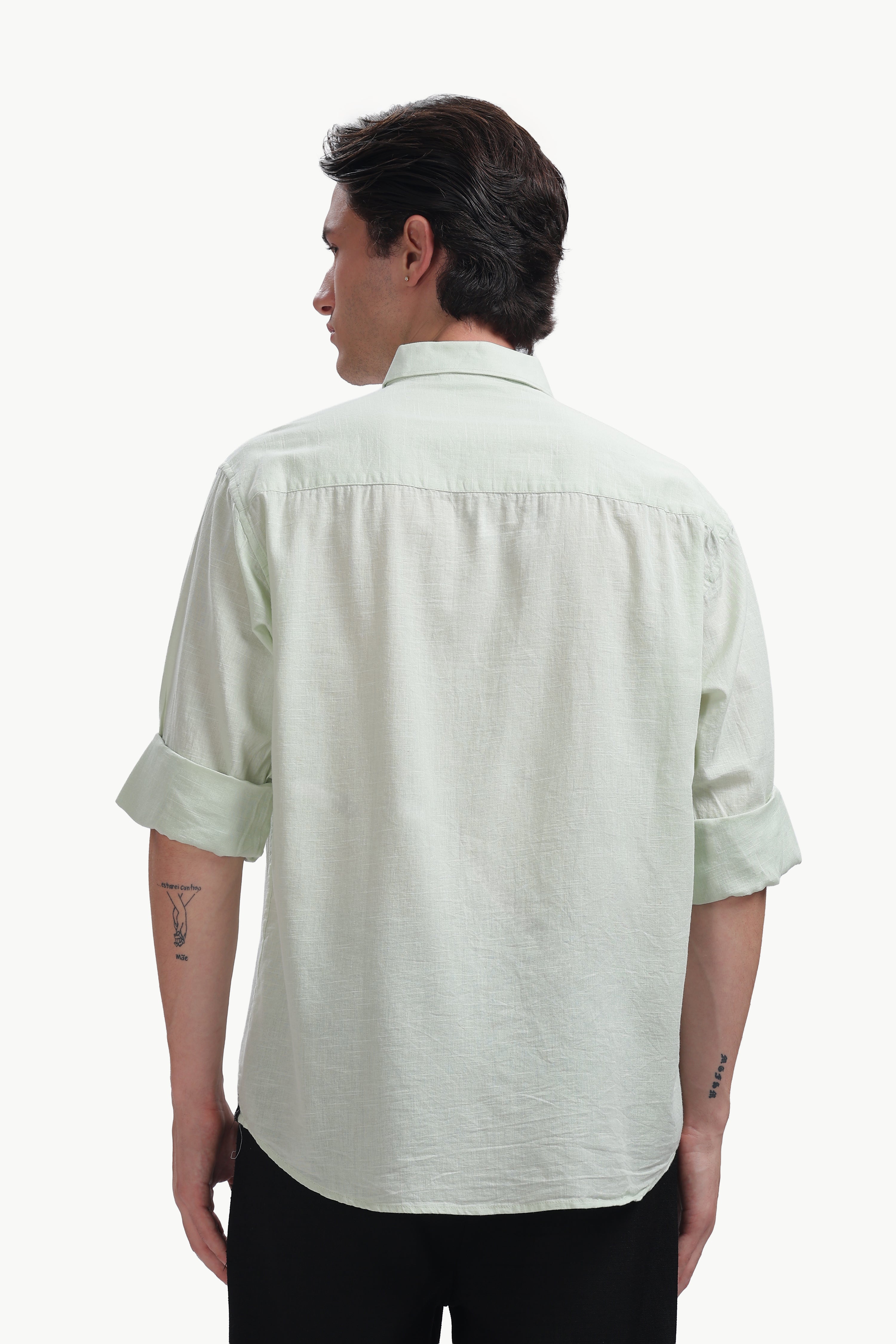 Cotton Linen Relaxed Fit Shirt (Seafoam Green)