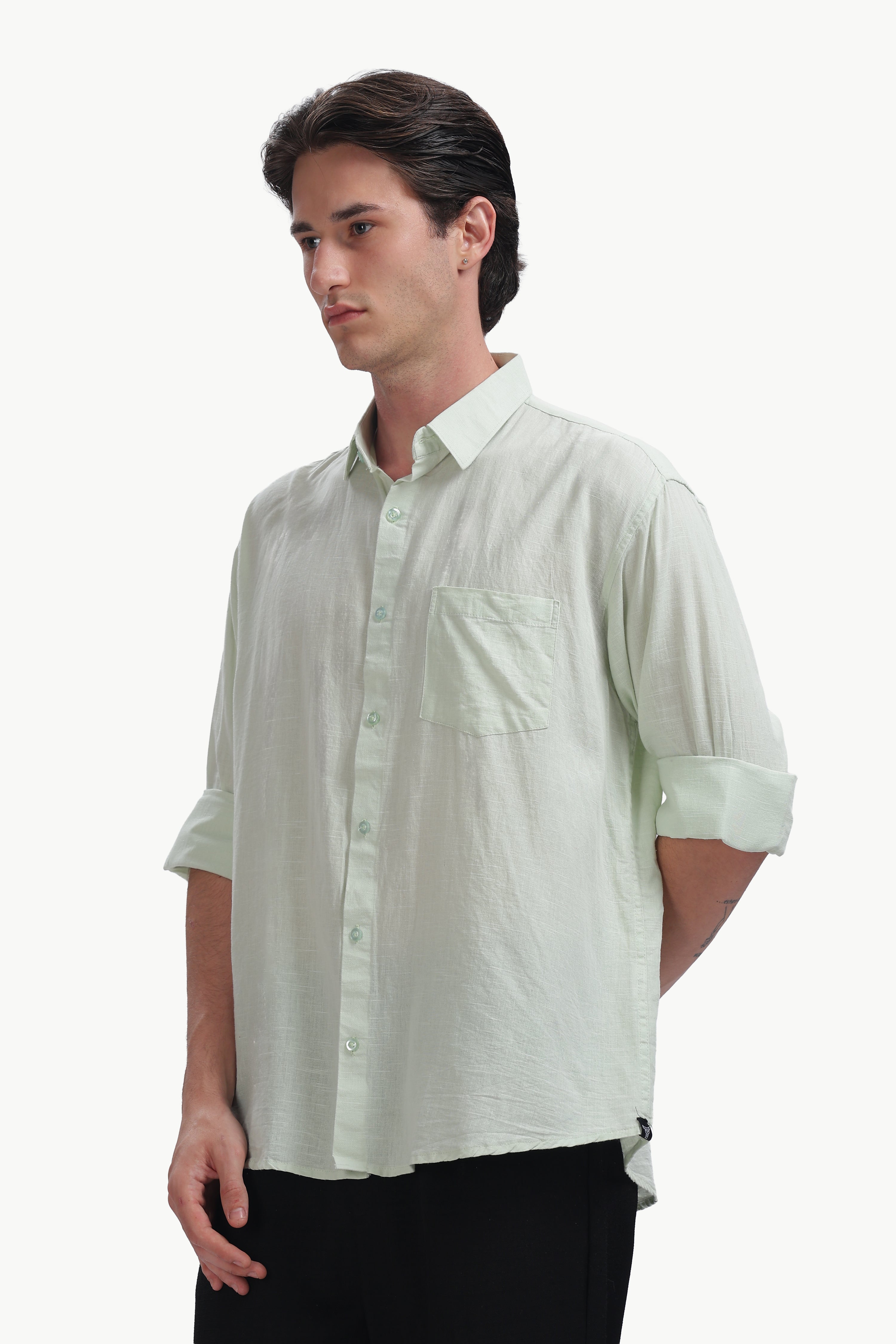 Cotton Linen Relaxed Fit Shirt (Seafoam Green)