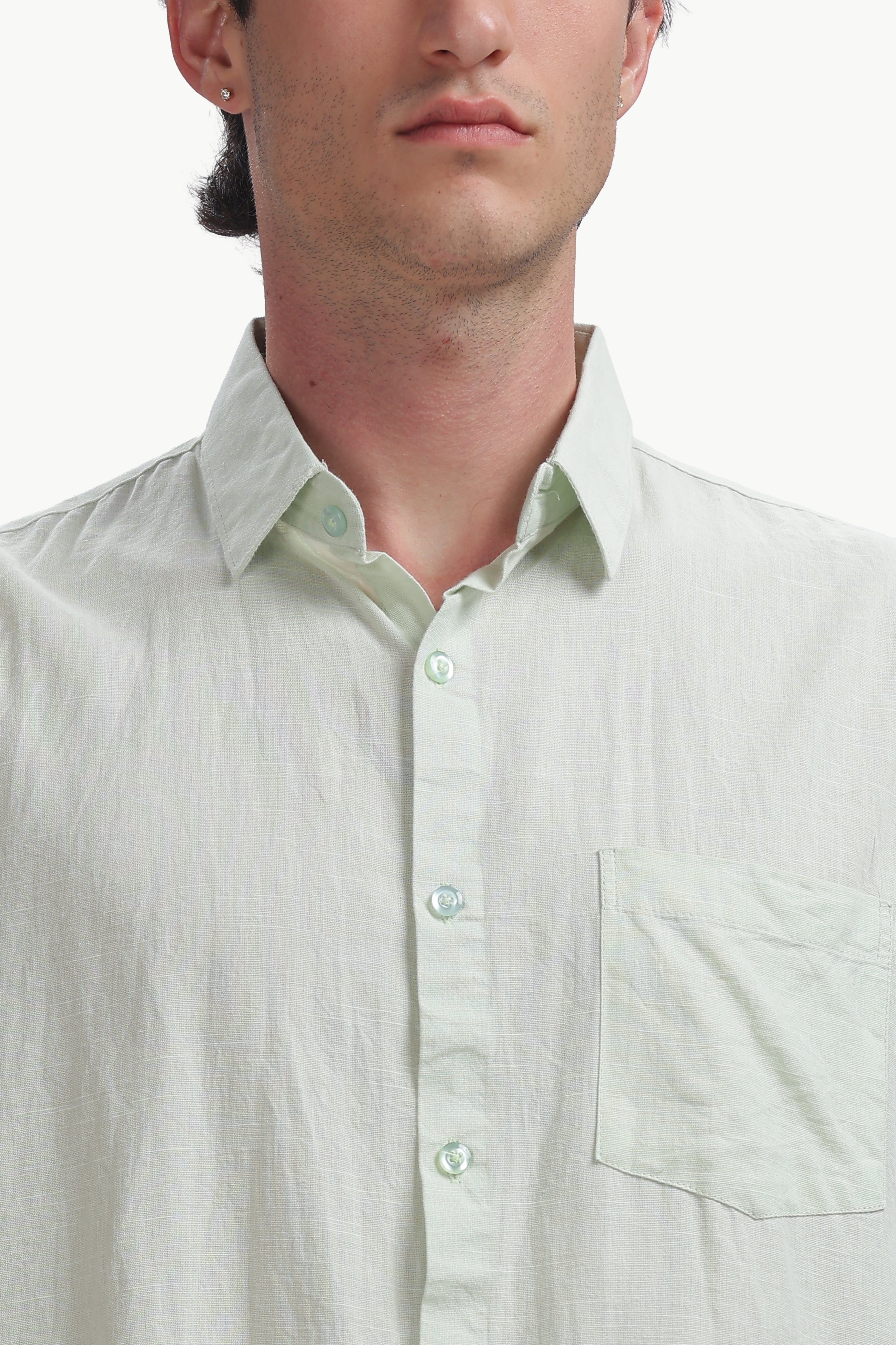 Cotton Linen Relaxed Fit Shirt (Seafoam Green)