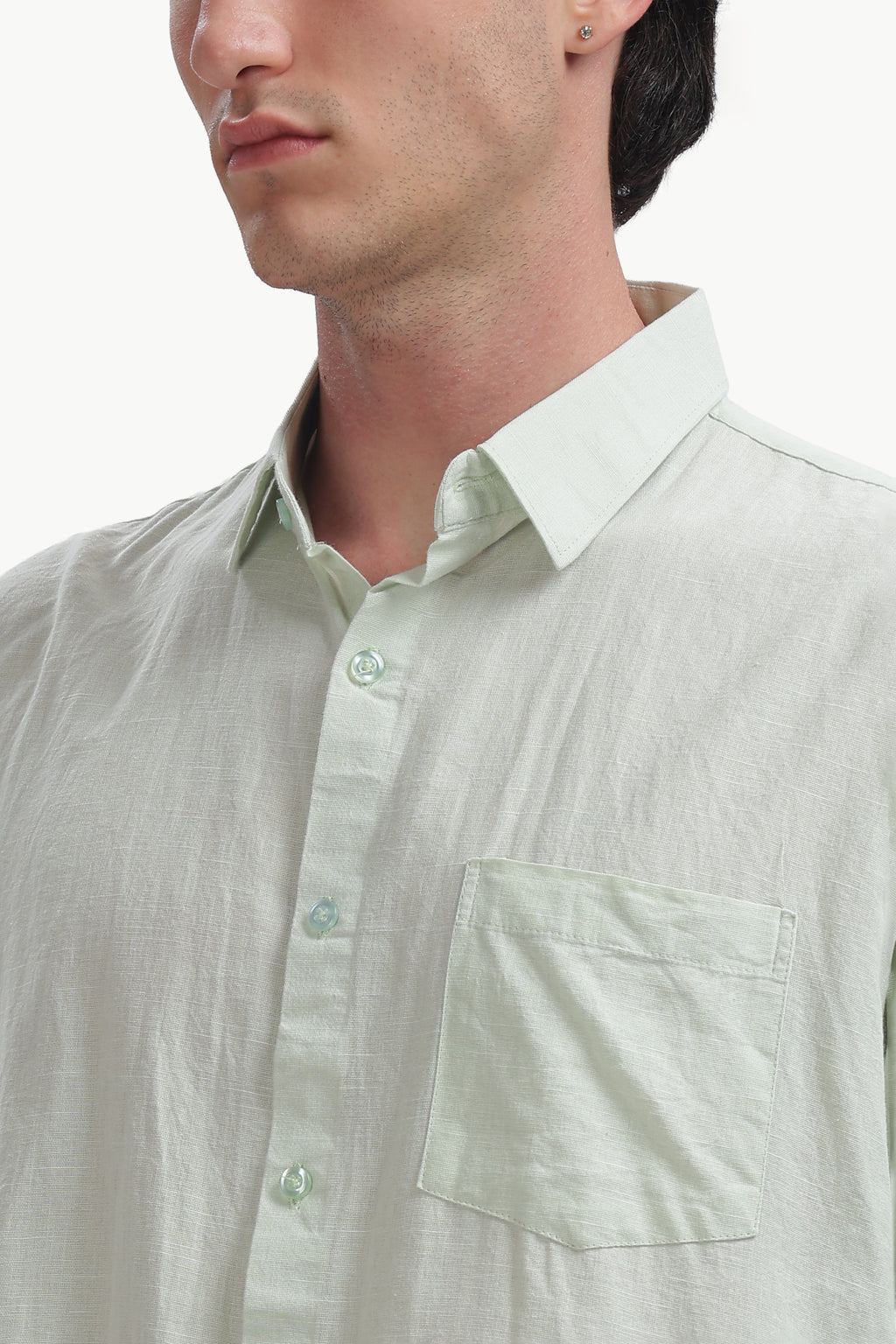Cotton Linen Relaxed Fit Shirt (Seafoam Green)