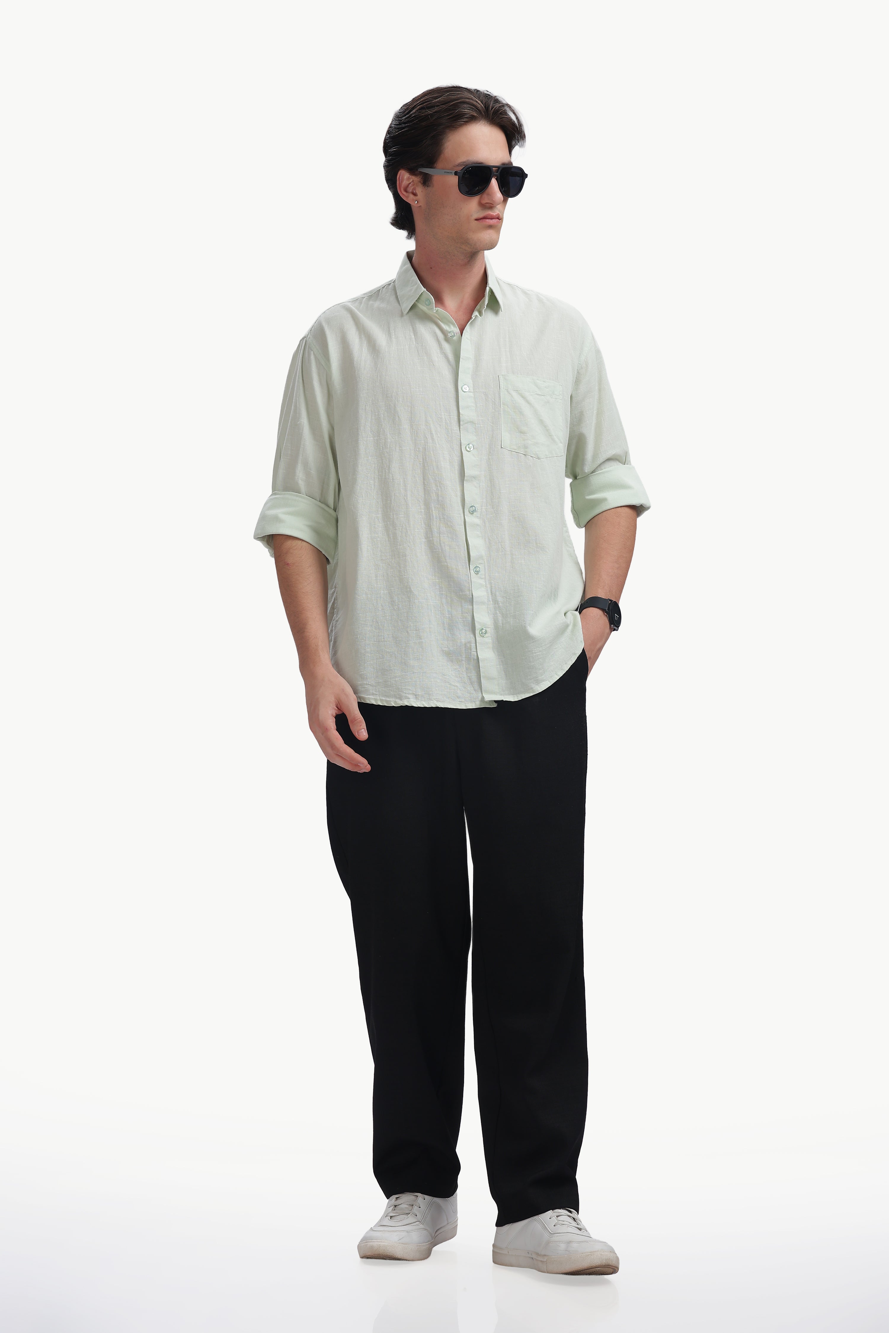 Cotton Linen Relaxed Fit Shirt (Seafoam Green)