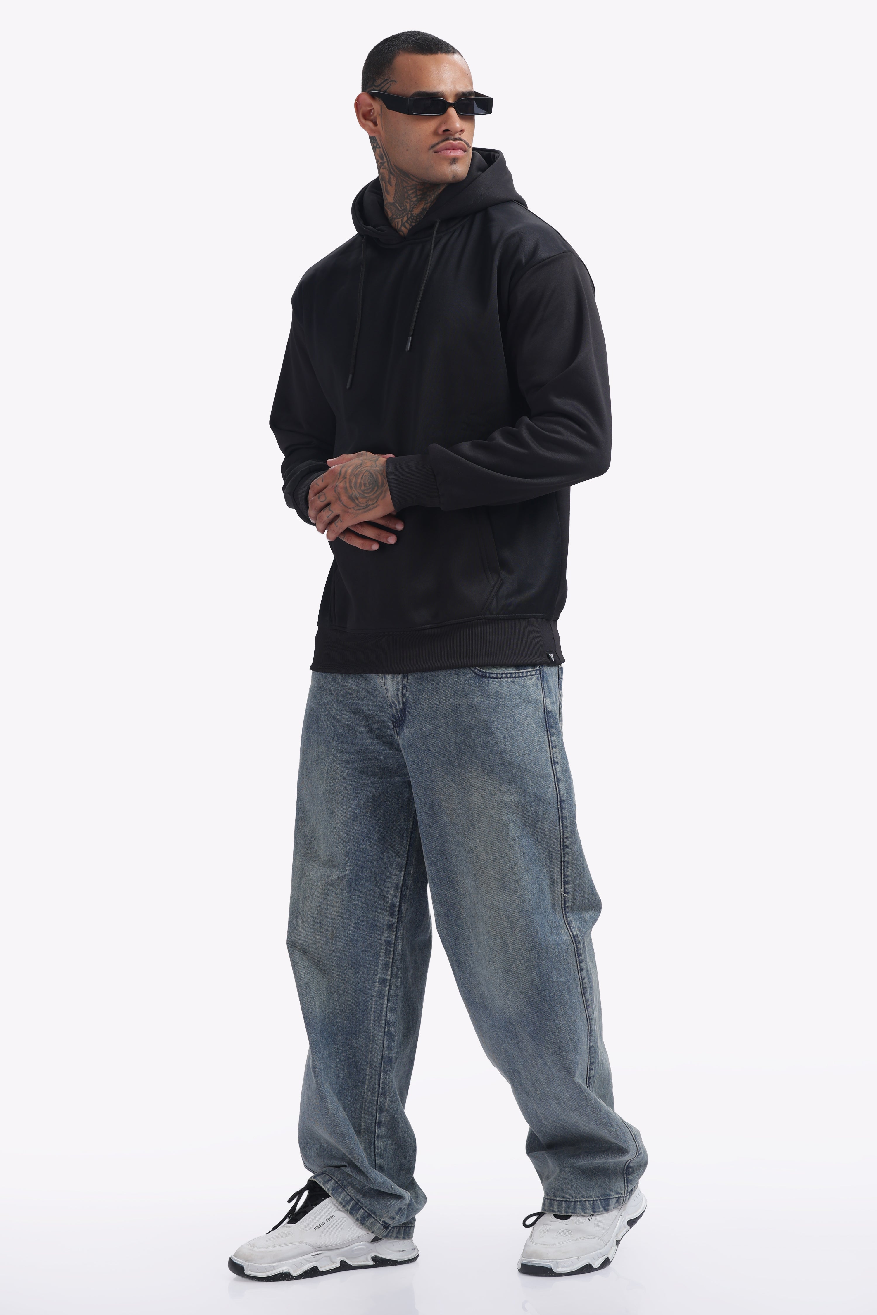 Hoodie - Russian Fleece - Dropshoulder - Black