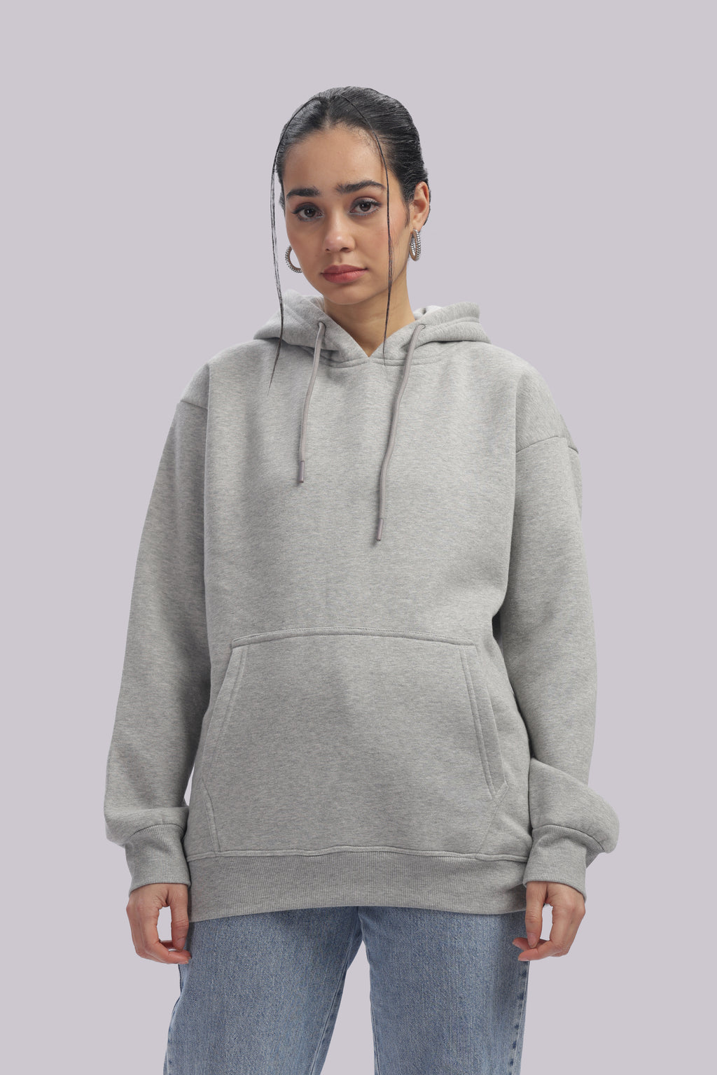 Hoodie - 100% Cotton Fleece - Dropshoulder - Milange Grey