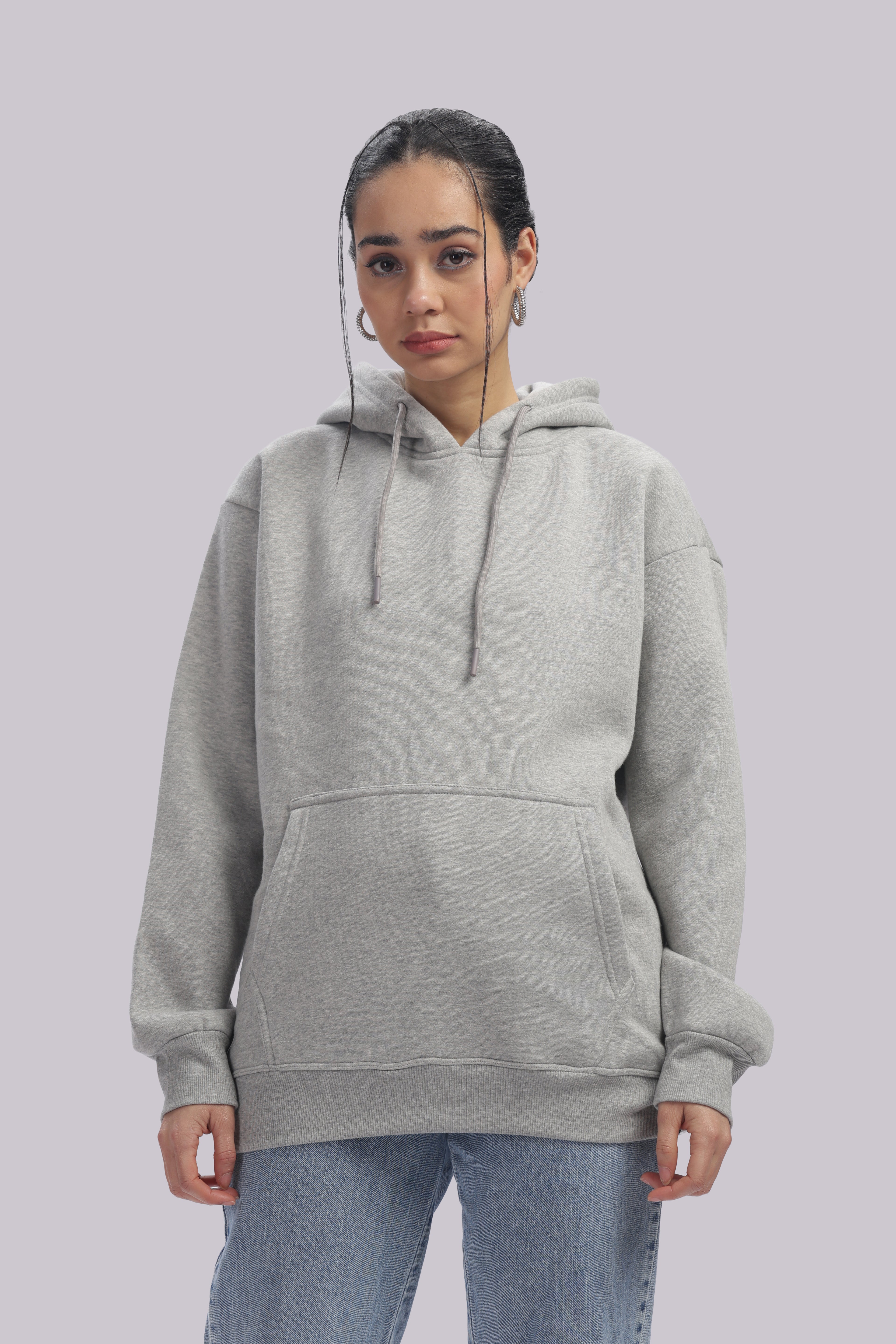 Hoodie - 100% Cotton Fleece - Dropshoulder - Milange Grey