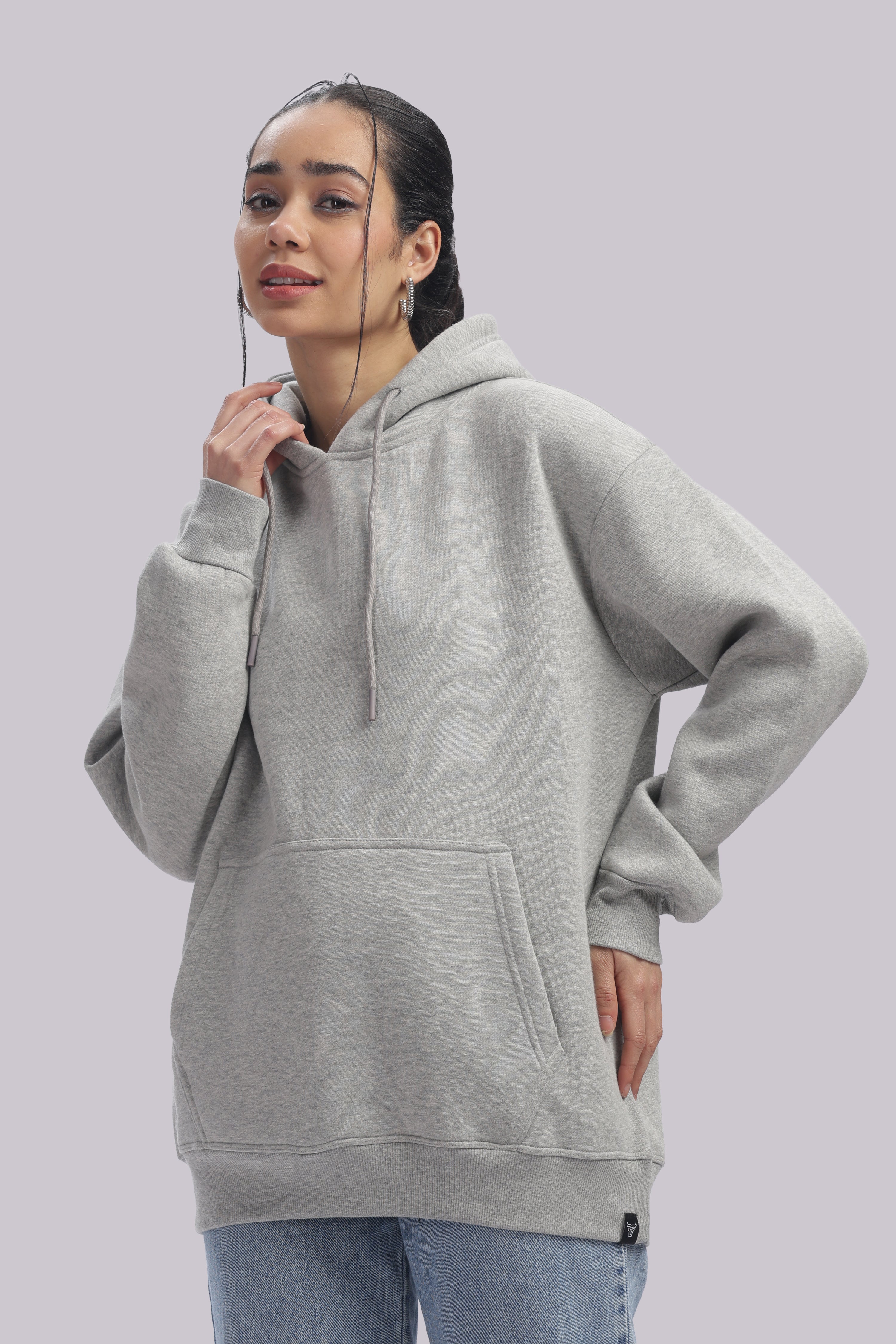 Hoodie - 100% Cotton Fleece - Dropshoulder - Milange Grey