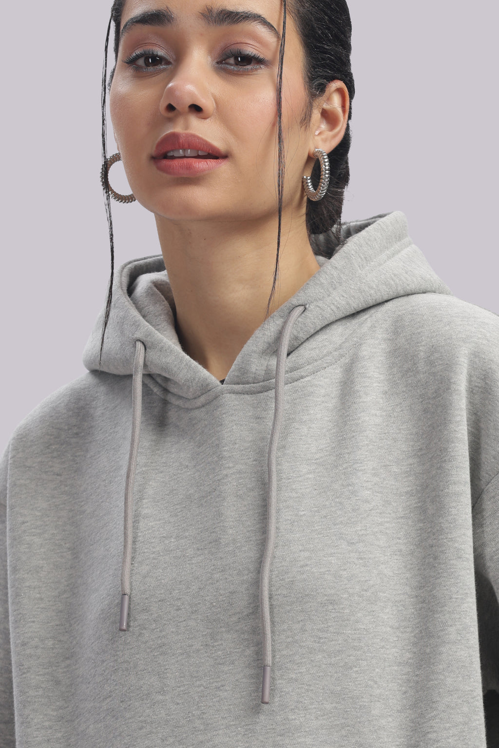 Hoodie - 100% Cotton Fleece - Dropshoulder - Milange Grey