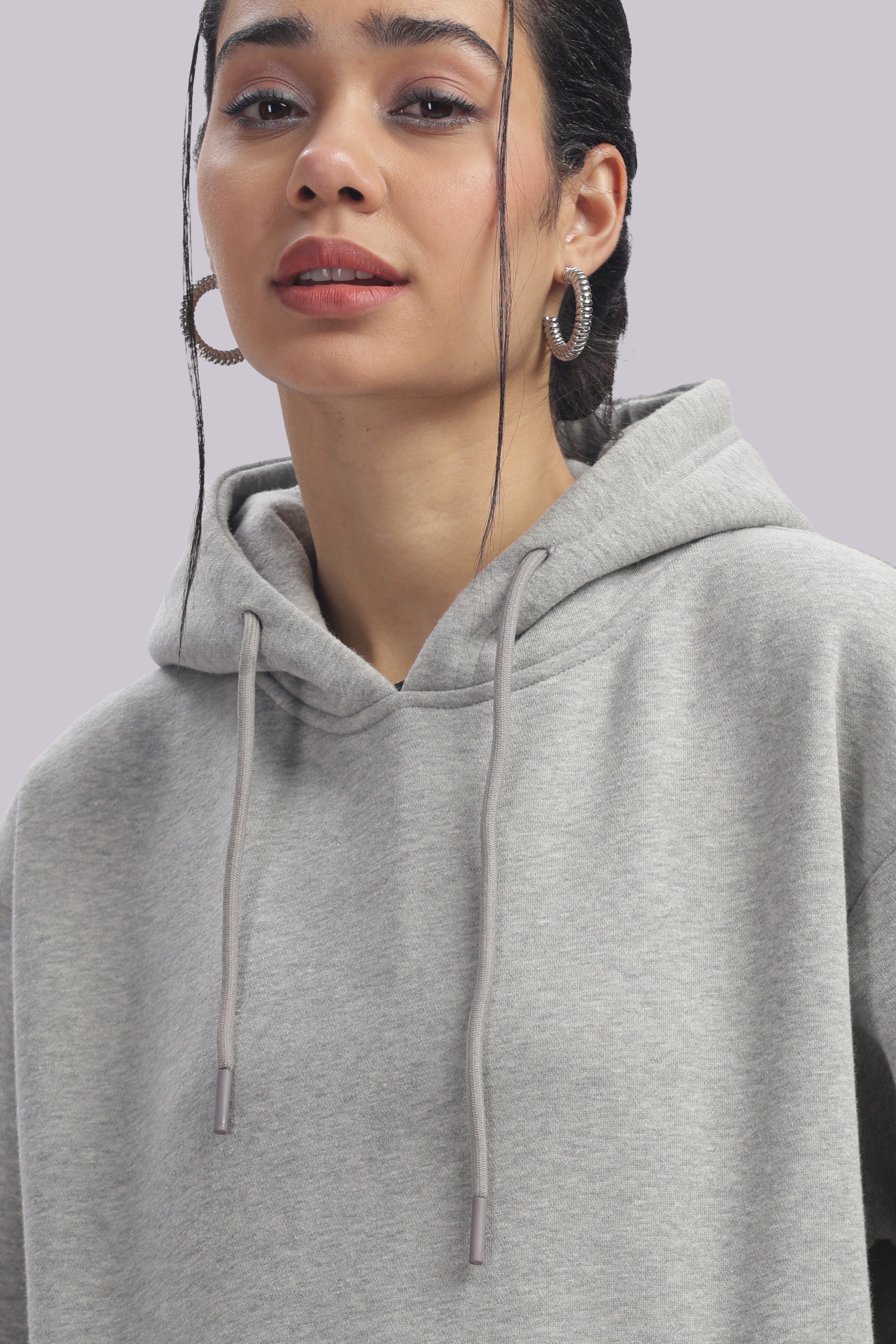 Hoodie - 100% Cotton Fleece - Dropshoulder - Milange Grey