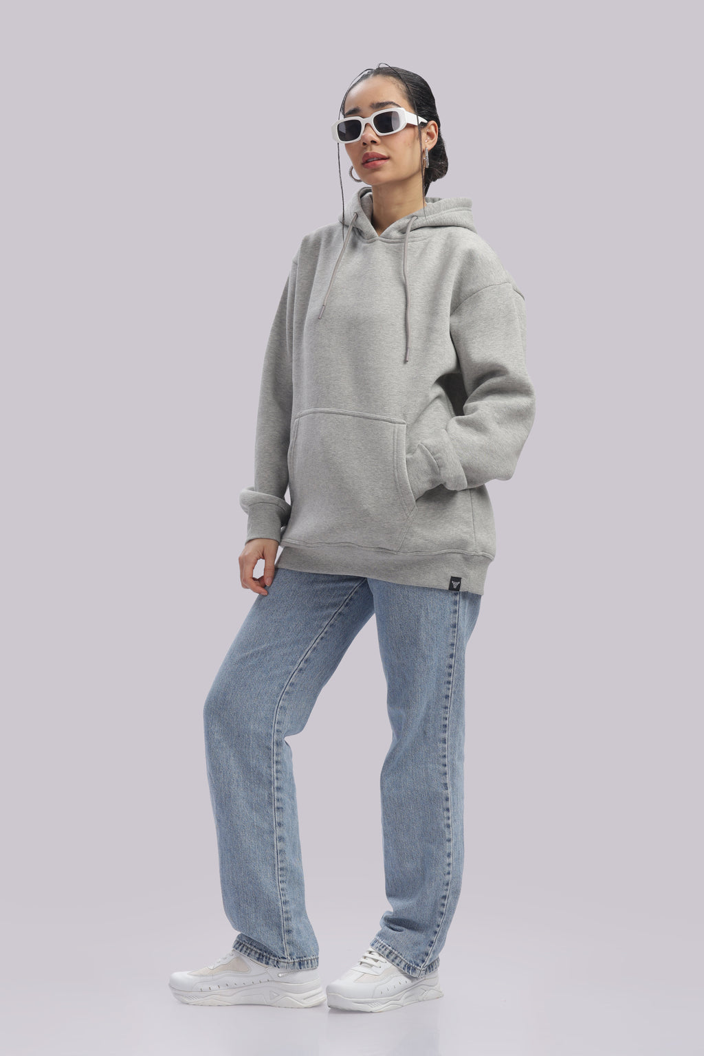 Hoodie - 100% Cotton Fleece - Dropshoulder - Milange Grey