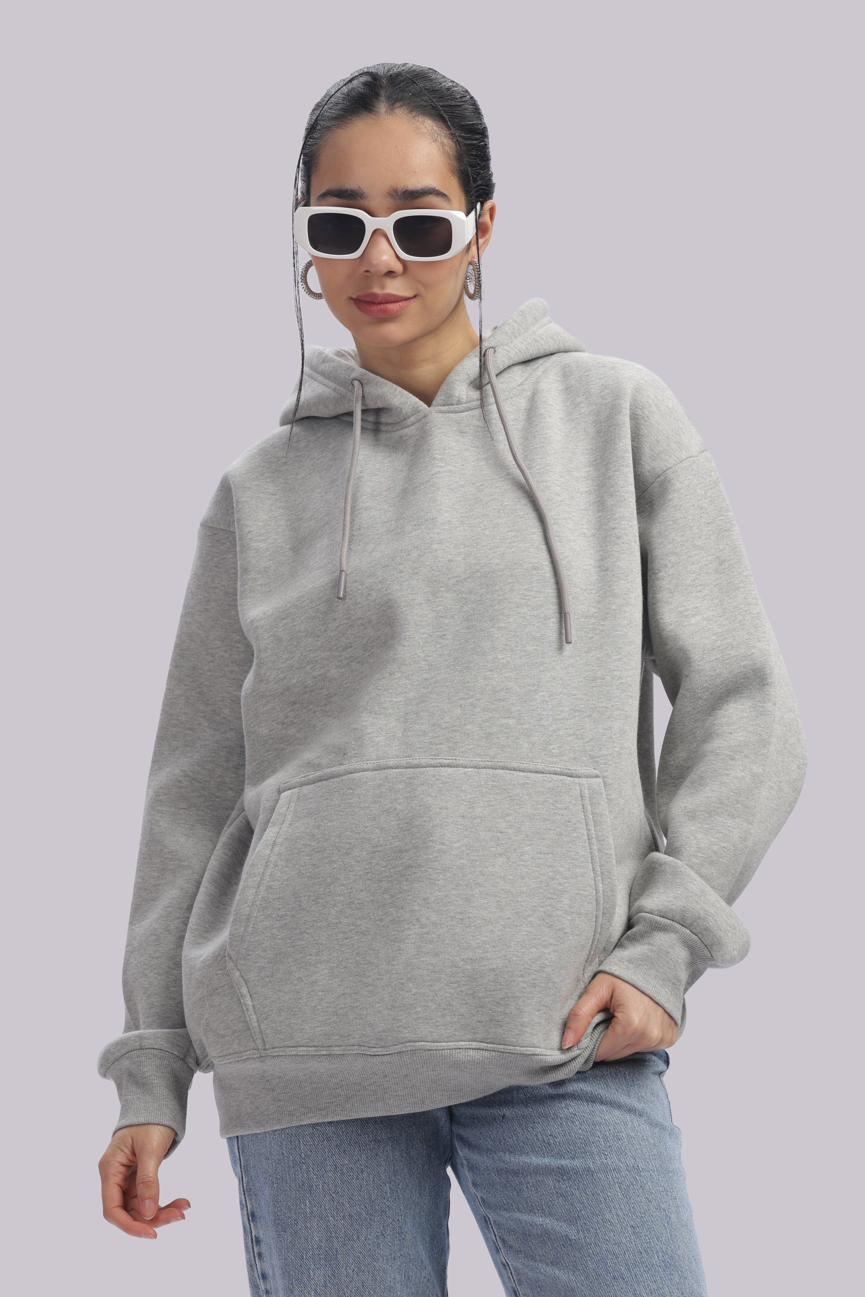 Hoodie - 100% Cotton Fleece - Dropshoulder - Milange Grey