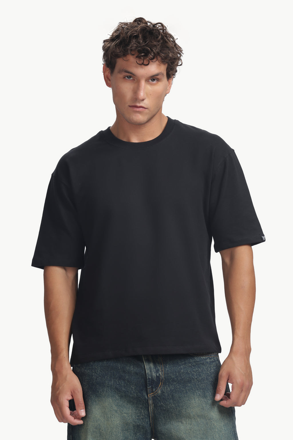 Boxy fit oversize cotton T-shirt ( Black )