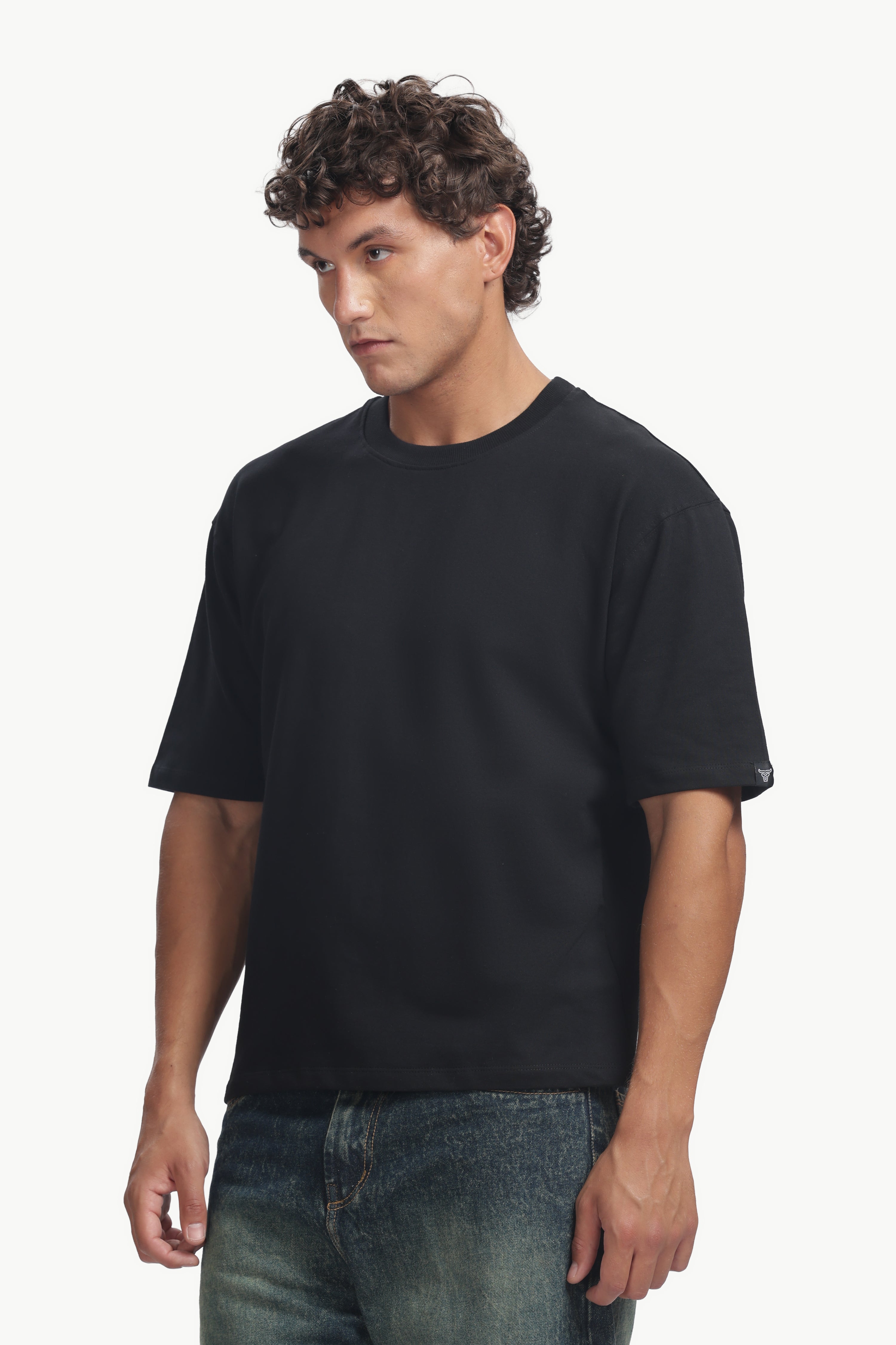 Boxy fit oversize cotton T-shirt ( Black )
