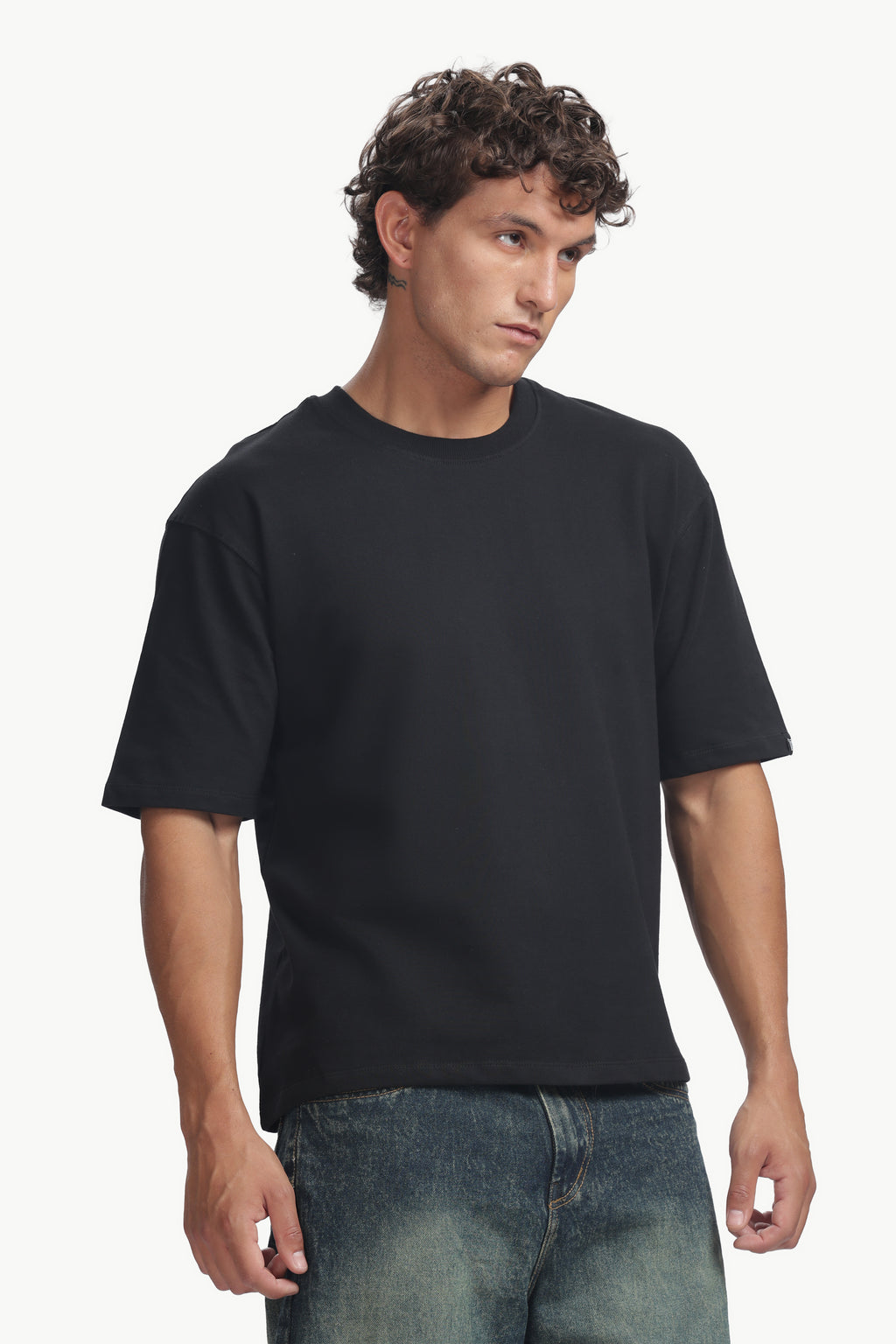 Boxy fit oversize cotton T-shirt ( Black )