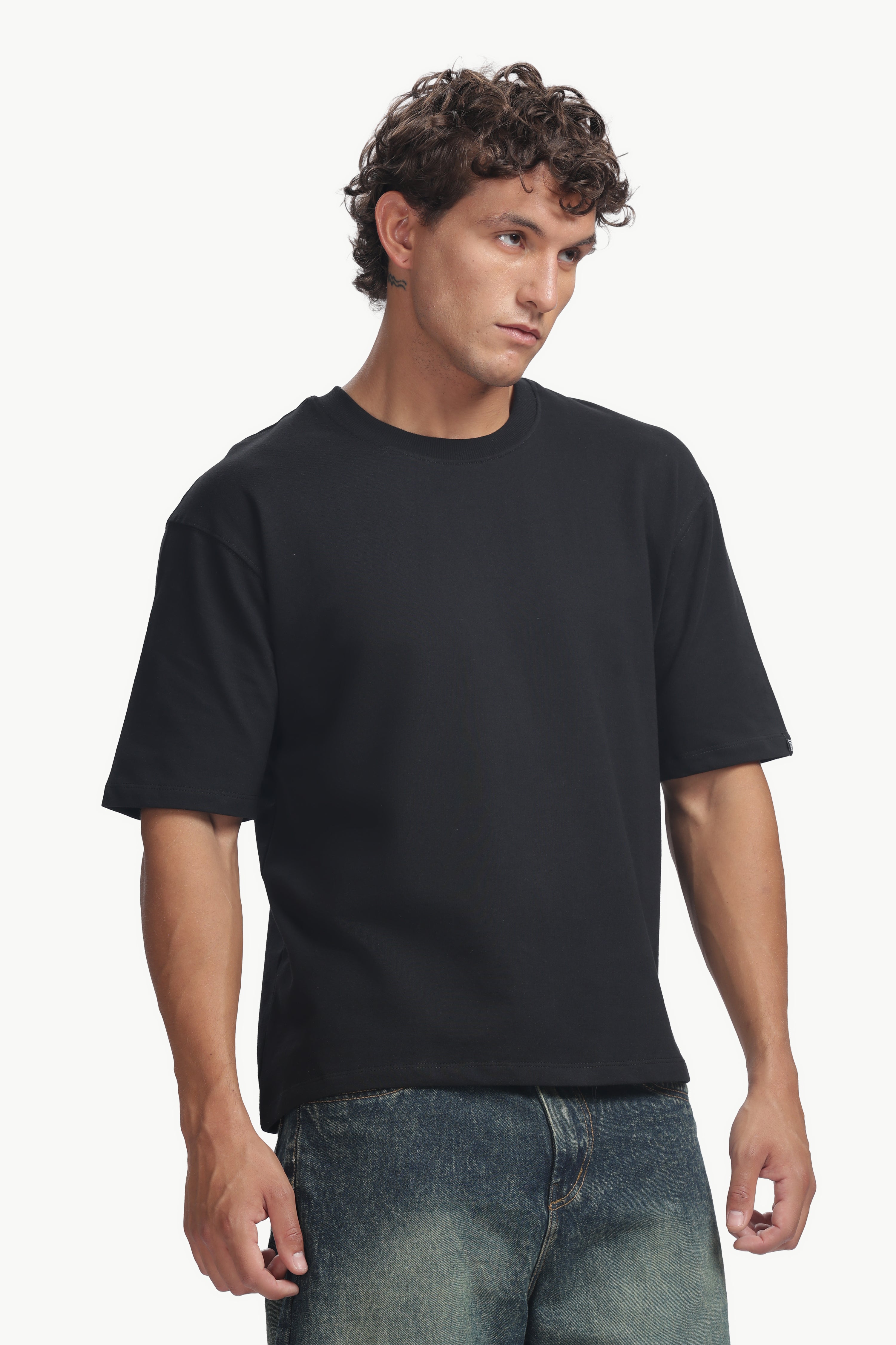 Boxy fit oversize cotton T-shirt ( Black )