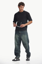 Boxy fit oversize cotton T-shirt ( Black )
