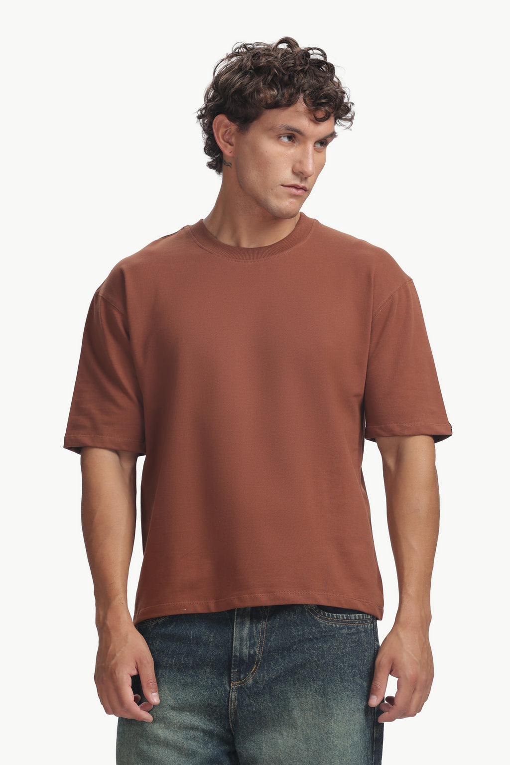 Boxy fit oversize cotton T-shirt ( Saddle Brown)