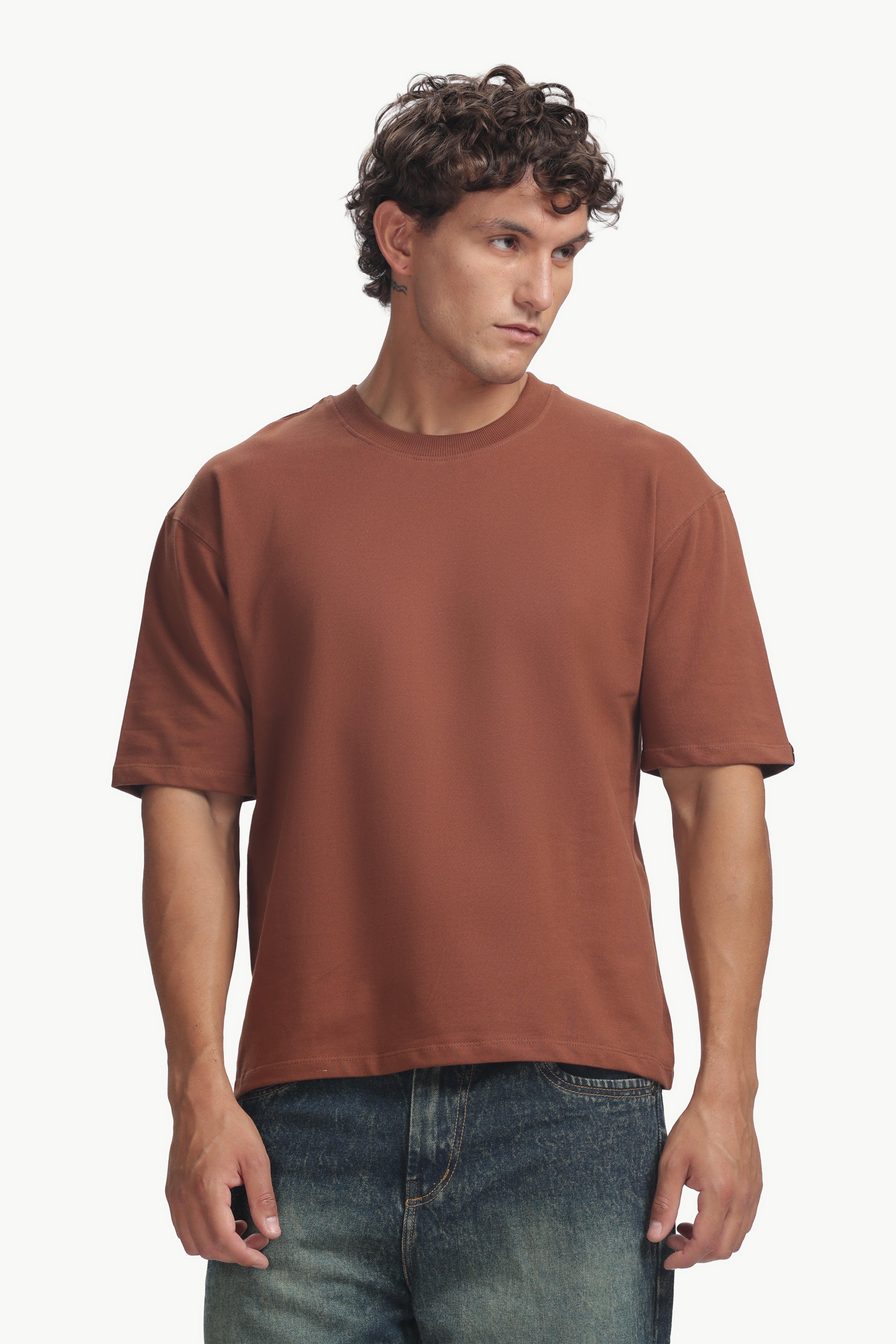 Boxy fit oversize cotton T-shirt ( Saddle Brown)