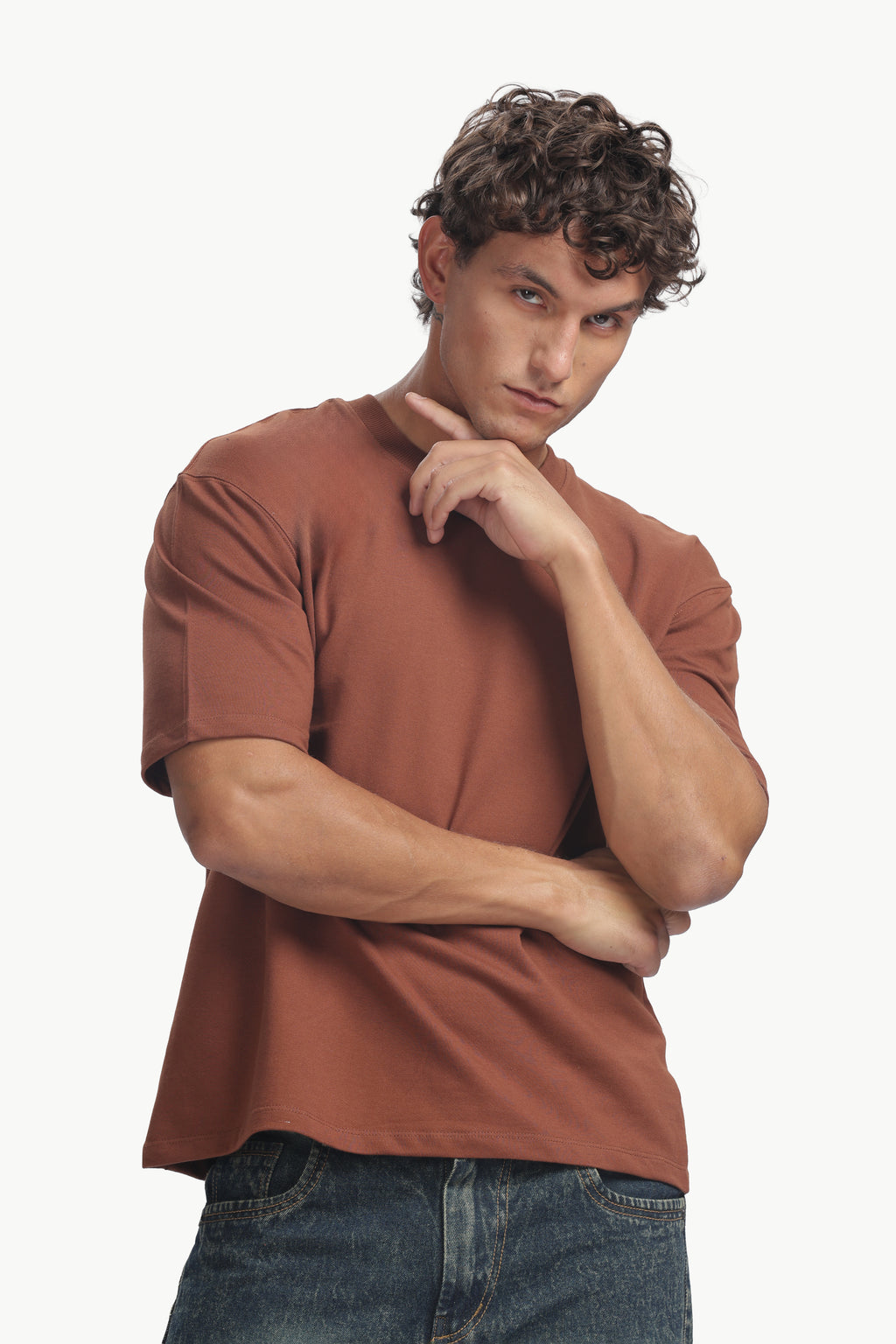 Boxy fit oversize cotton T-shirt ( Saddle Brown)
