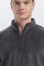 Half Zipper Pullover - Imported Velvet Fabric - Grey - Regular Fit