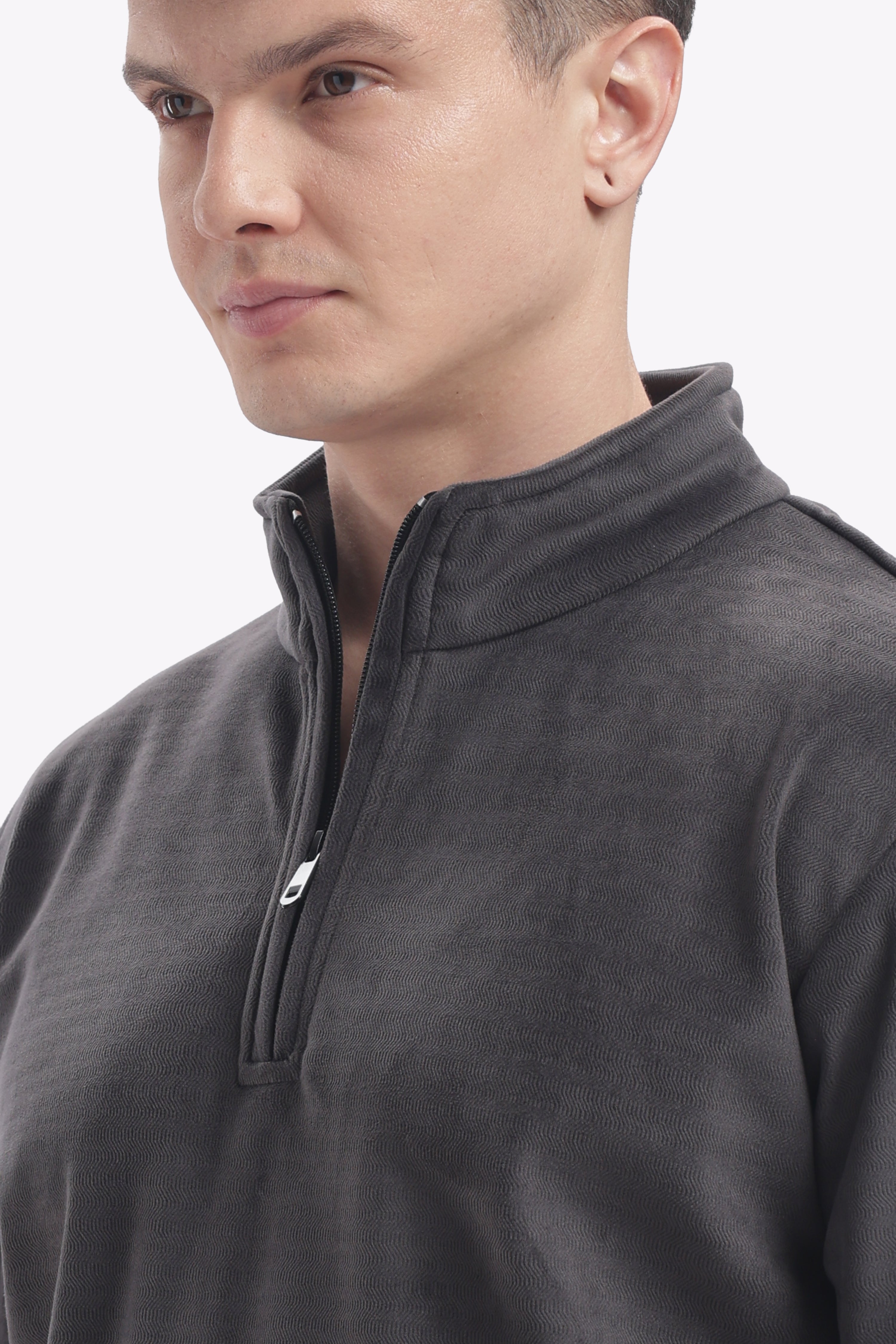 Half Zipper Pullover - Imported Velvet Fabric - Grey - Regular Fit