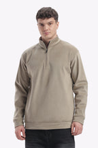 Half Zipper Pullover- Imported Velvet Fabric - Sage Green - Regular Fit