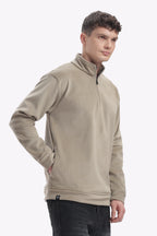 Half Zipper Pullover- Imported Velvet Fabric - Sage Green - Regular Fit