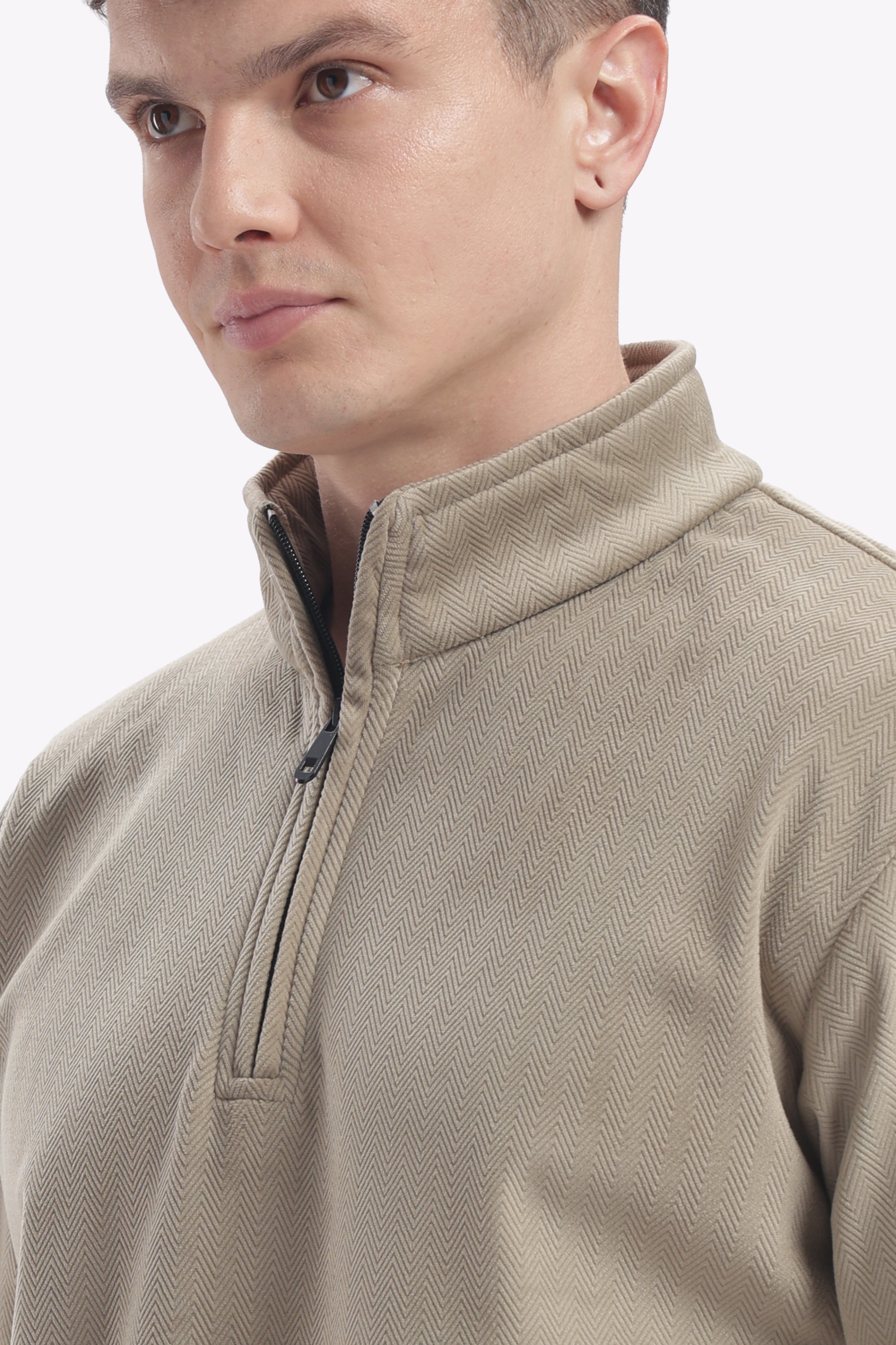 Half Zipper Pullover- Imported Velvet Fabric - Sage Green - Regular Fit